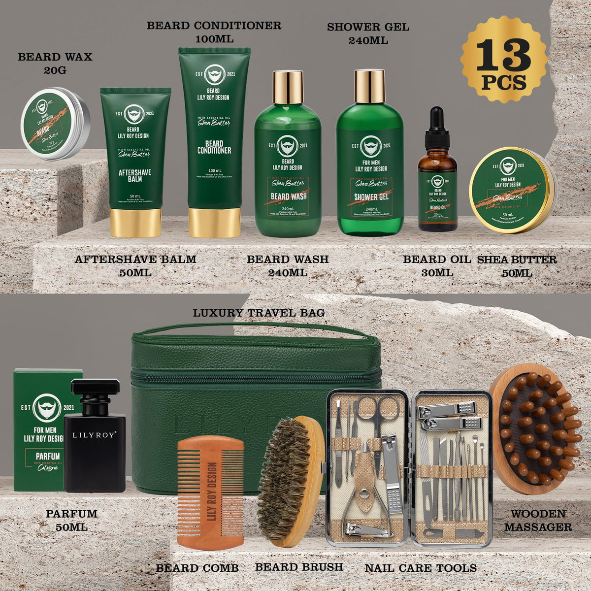 Luxurious 32Pcs Bath & Beard Gifts for Father's Day, Spa Kit for Men & Dad