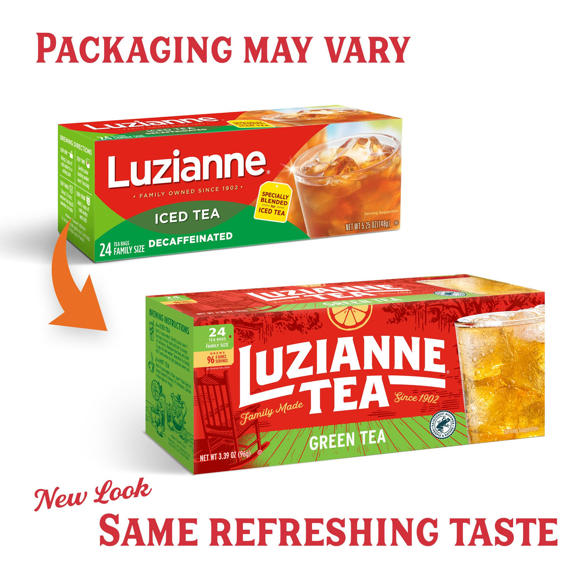 Luzianne Green Tea Bags – Family Size 24ct Box (Pack of 6) | Iced Tea Since 1932