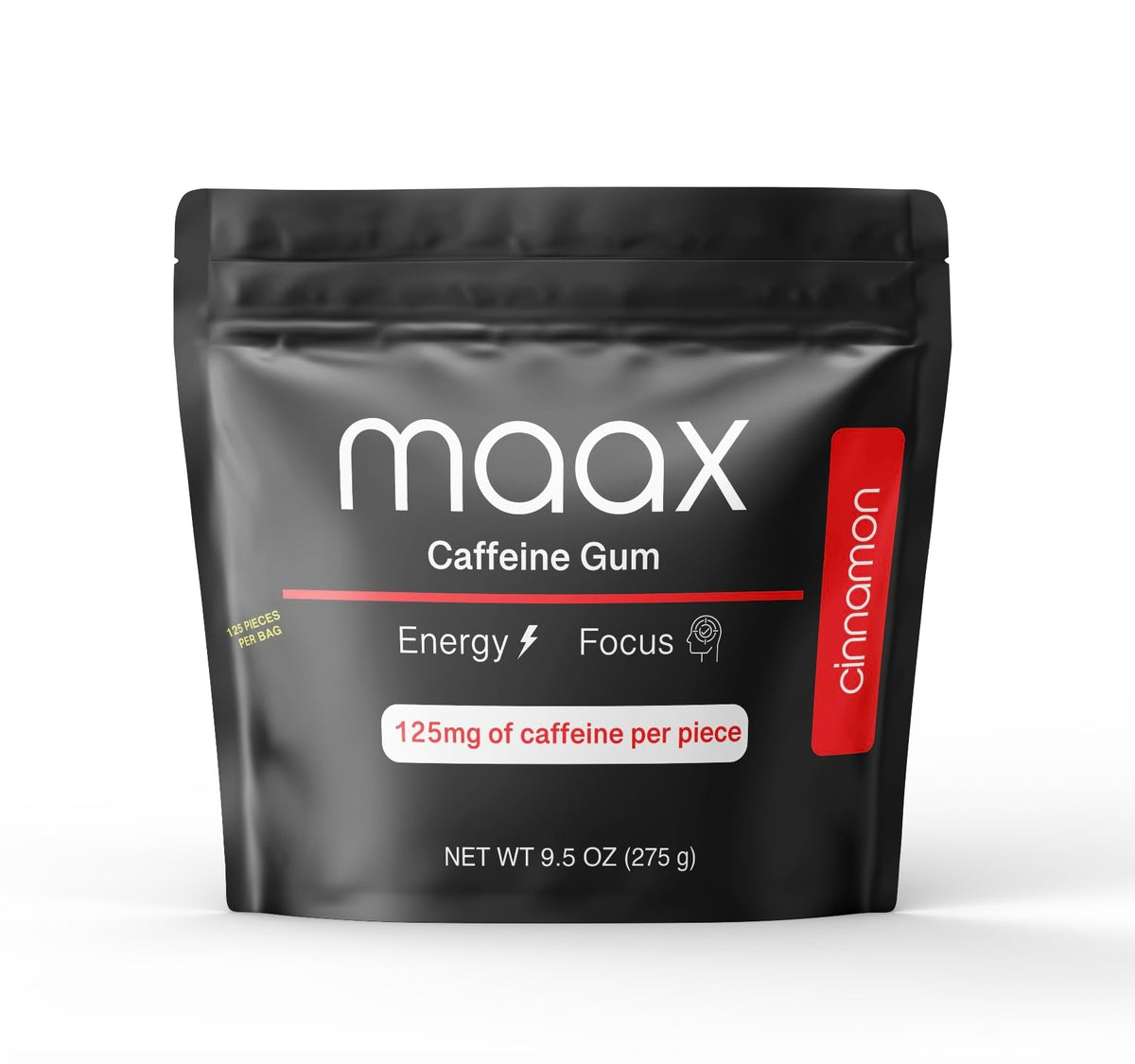 Maax Caffeine Energy Gum | Cinnamon Flavor | 125mg per Piece | 125-Count Bag