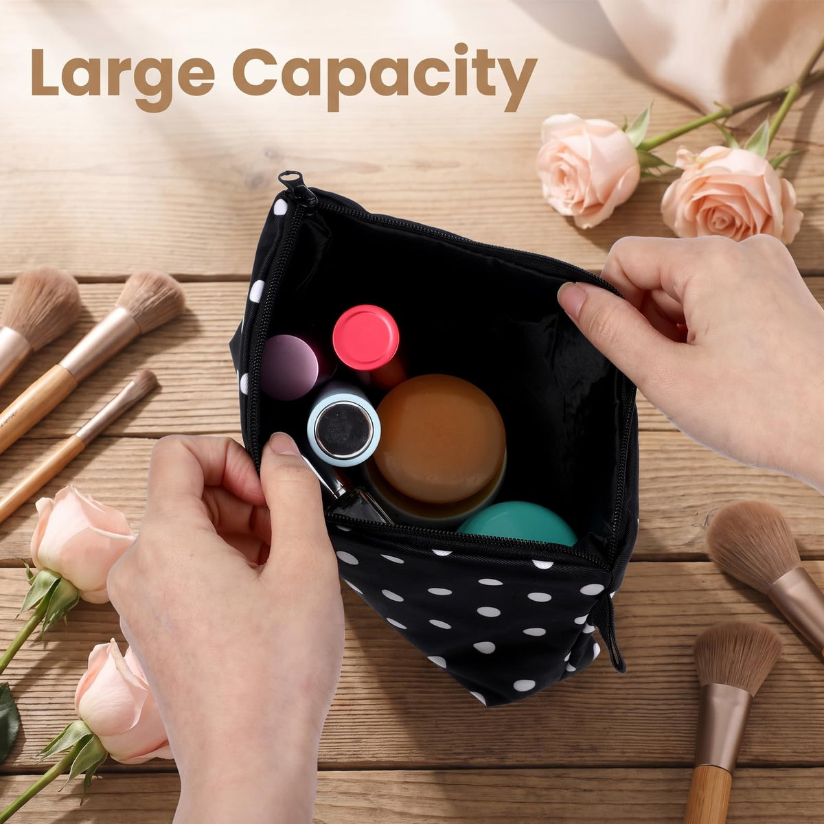 Mabor Polka Dot Makeup Bag for Women Lightweight Travel Cosmetic Pouch