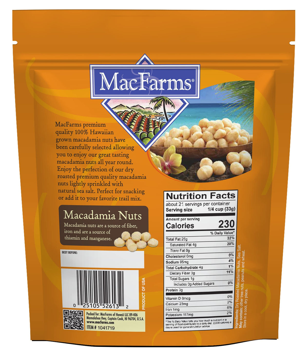 MacFarms Macadamia Nuts – Dry Roasted with Sea Salt, 24 OZ (1 Pack), Hawaii Grown