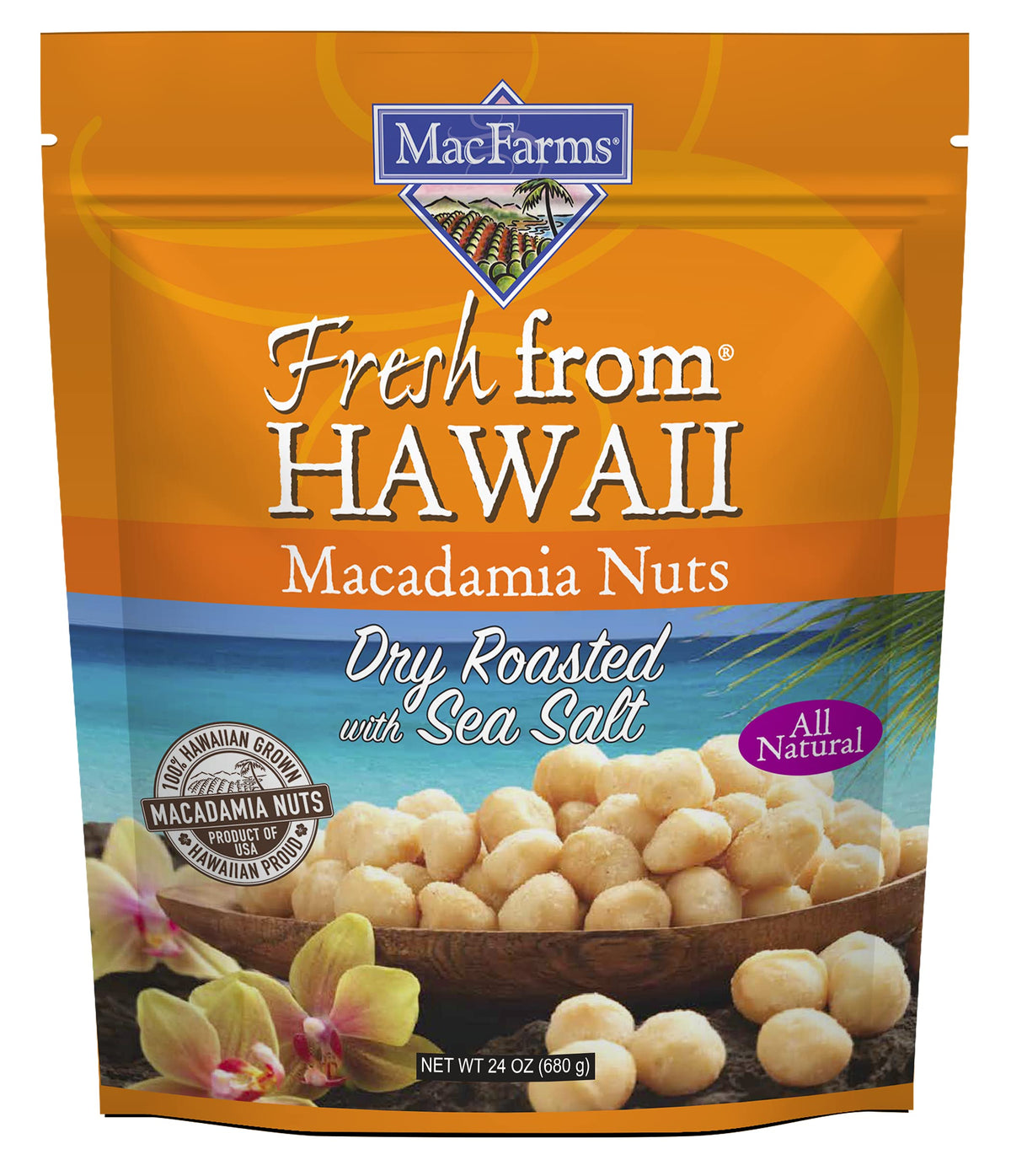 MacFarms Macadamia Nuts – Dry Roasted with Sea Salt, 24 OZ (1 Pack), Hawaii Grown