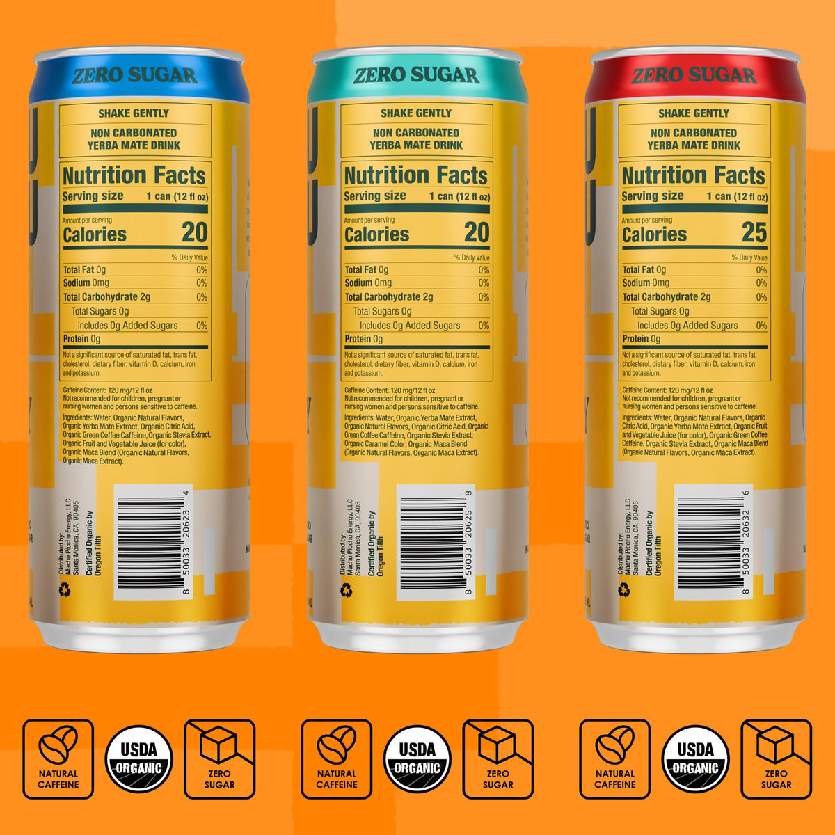 MACHU PICCHU 12-Pack Zero Sugar Yerba Mate Energy Drink – 120mg Organic Caffeine, Non-Carbonated, 12oz