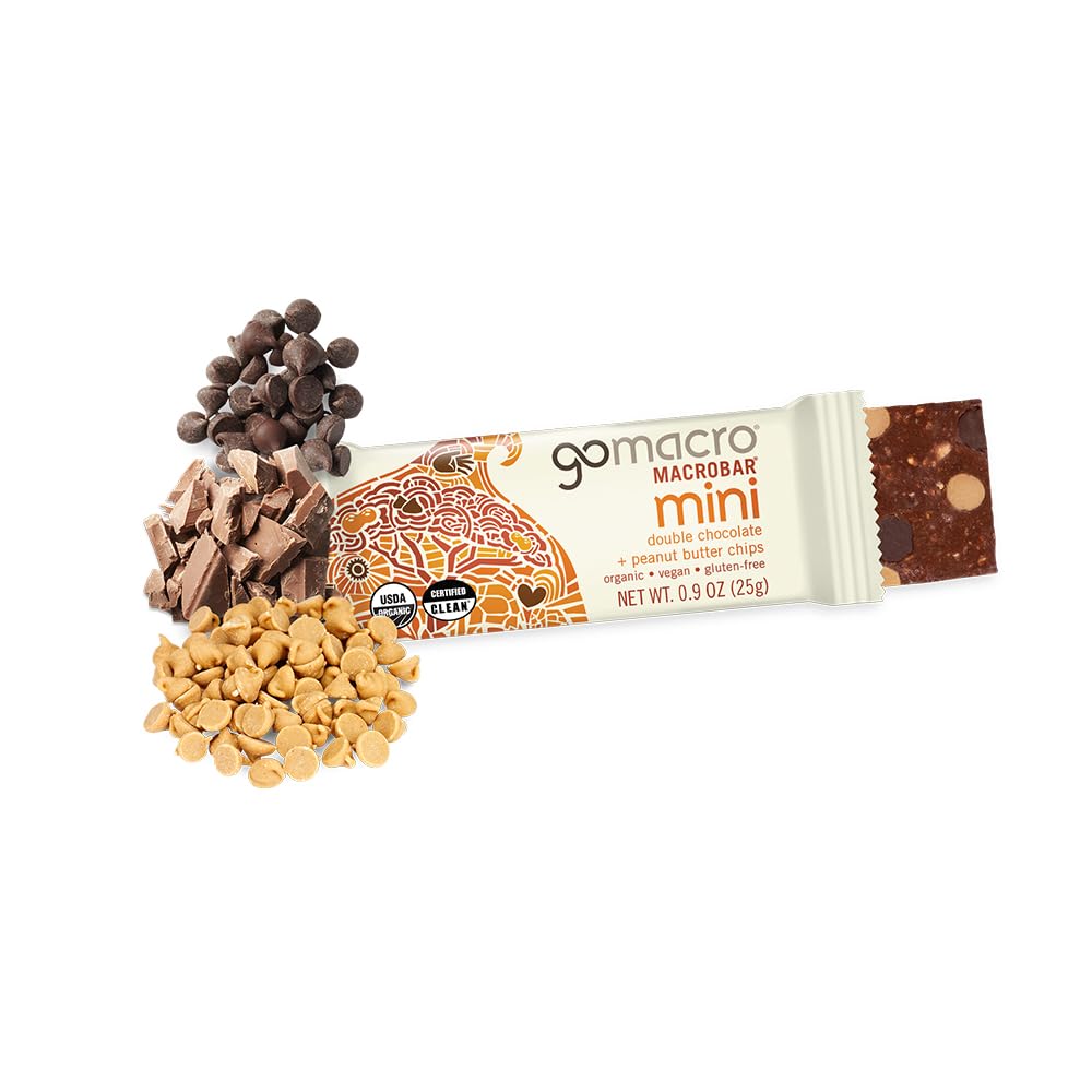 GoMacro MacroBar Mini Organic Vegan Snack Bars - Double Chocolate & Peanut Butter Chips (0.9 oz, 24 Count)