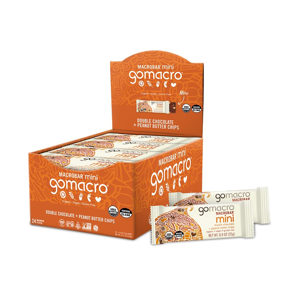 GoMacro MacroBar Mini Organic Vegan Snack Bars - Double Chocolate & Peanut Butter Chips (0.9 oz, 24 Count)
