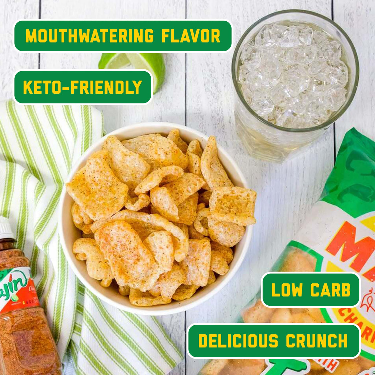Mac's Tajin Chili Lime Pork Skins – 12-Pack, 3oz Each | Low Carb Gluten-Free Keto Snack