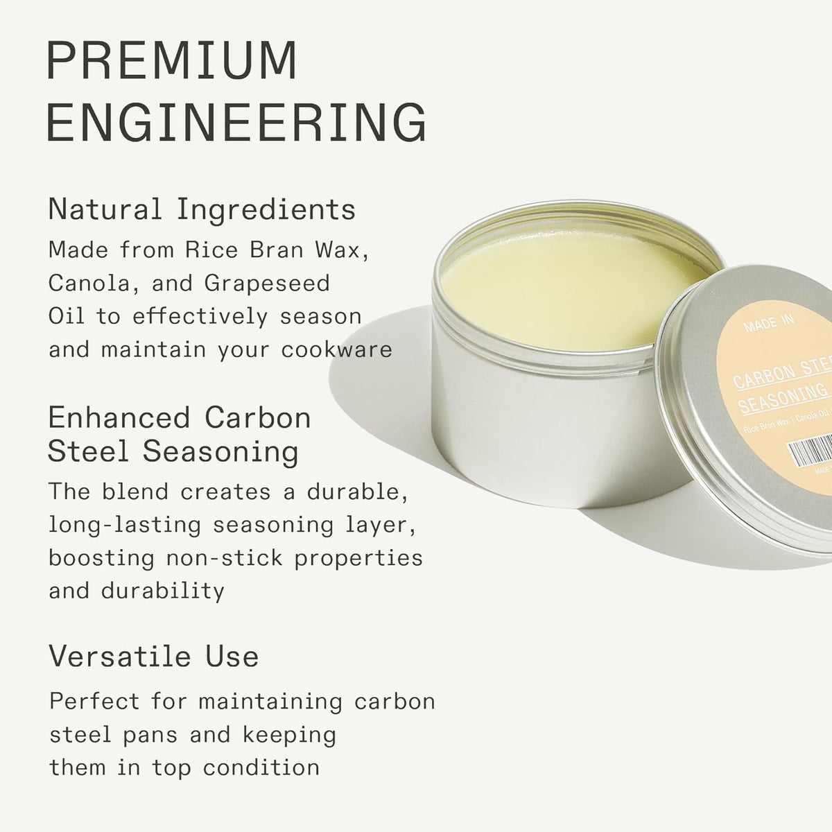 Made In Carbon Steel Seasoning Wax 6 oz – Canada Crafted with Rice Bran Wax, Canola & Grapeseed Oils