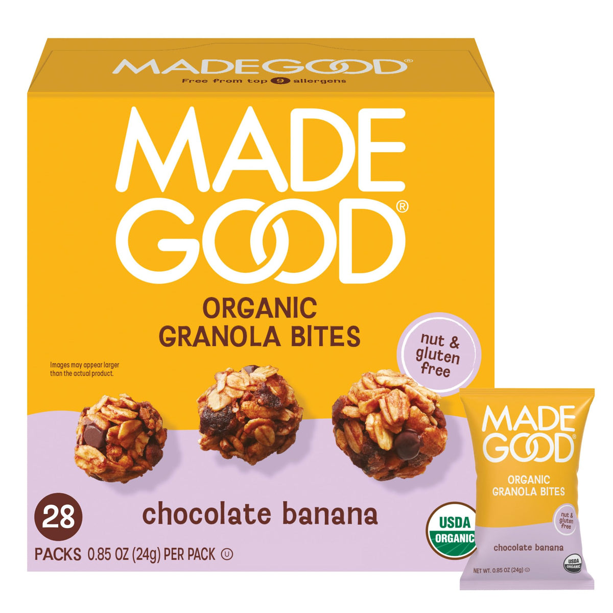 MadeGood Chocolate Banana Granola Bites – Organic Gluten-Free Minis (28 Pack)