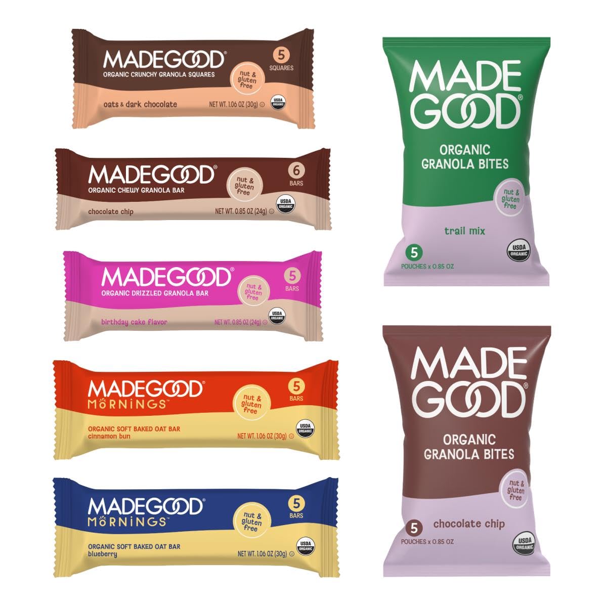 MadeGood Granola Variety Pack – Crunchy Squares, Bites, Bars & Morning Bars
