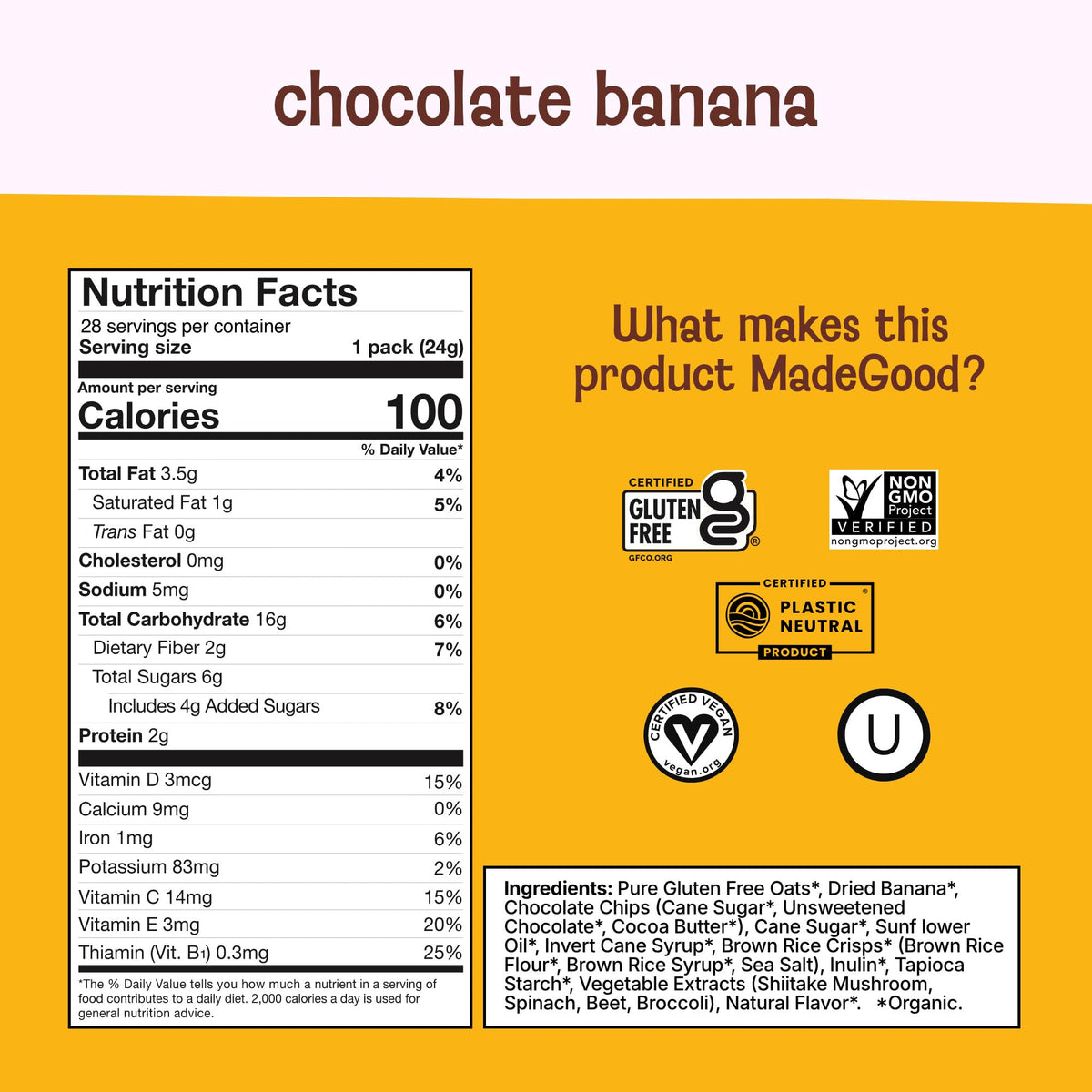 MadeGood Chocolate Banana Granola Bites – Organic Gluten-Free Minis (28 Pack)