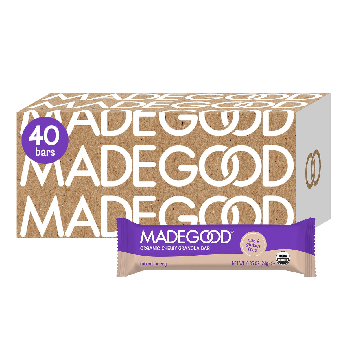MadeGood Mixed Berry Granola Bars – Gluten Free & Organic Snack (40 Count, 0.85 oz Each)