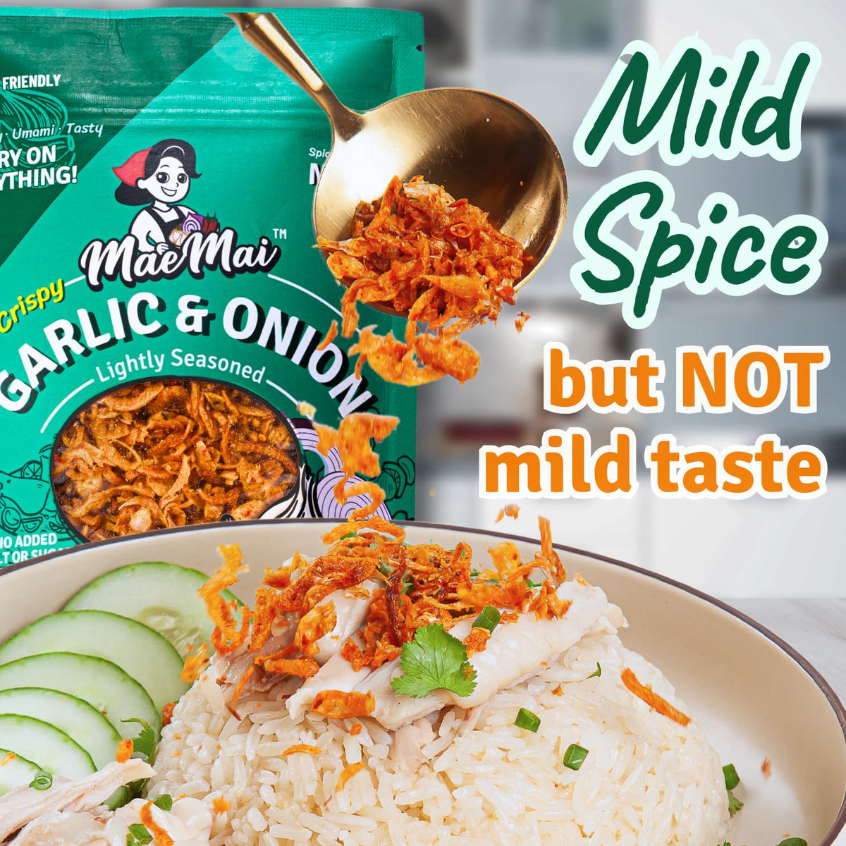 MaeMai Crispy Onion Garlic Flakes (MILD) – 3 Pack, Gluten Free & Vegan, 9.51 oz