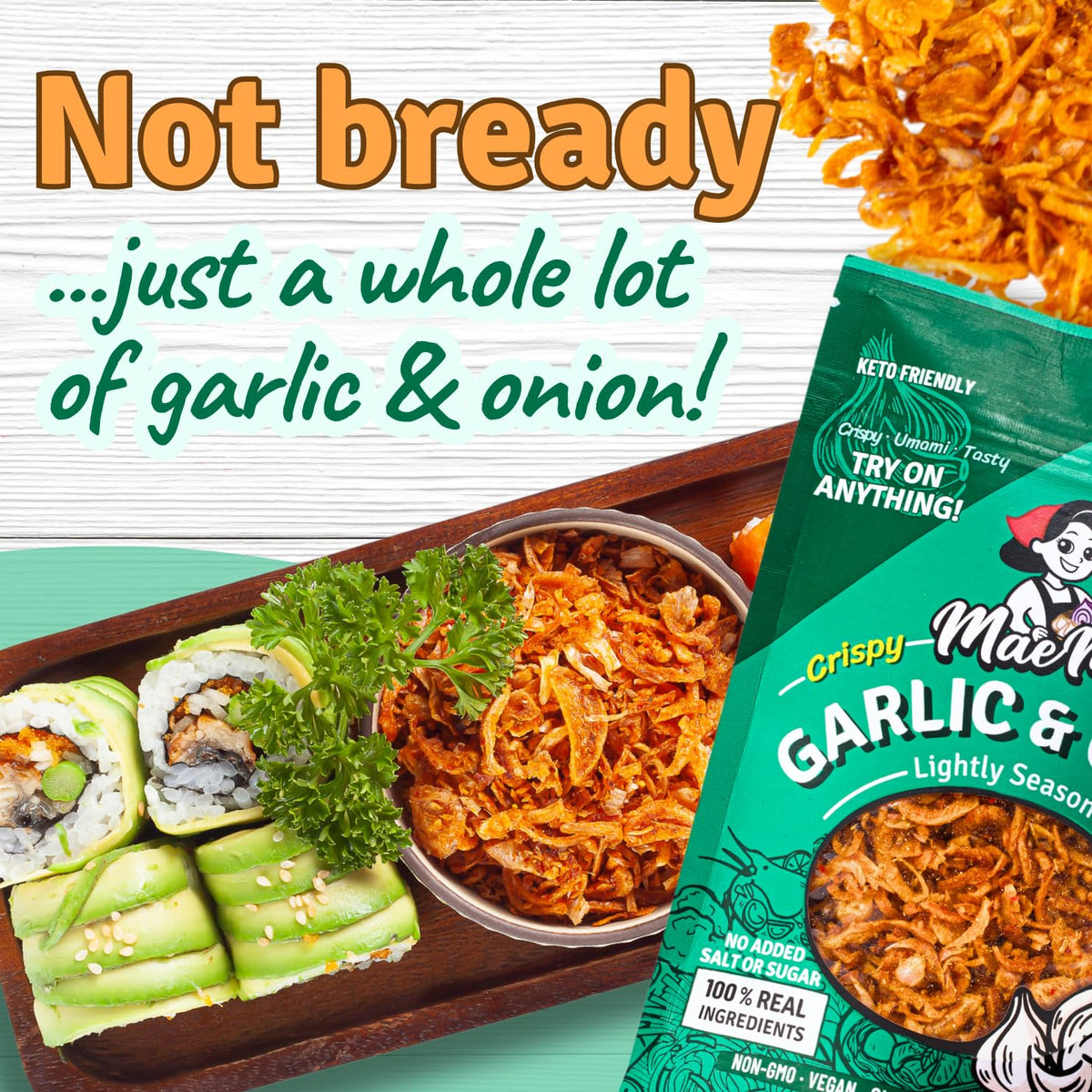 MaeMai Crispy Onion Garlic Flakes (MILD) – 3 Pack, Gluten Free & Vegan, 9.51 oz