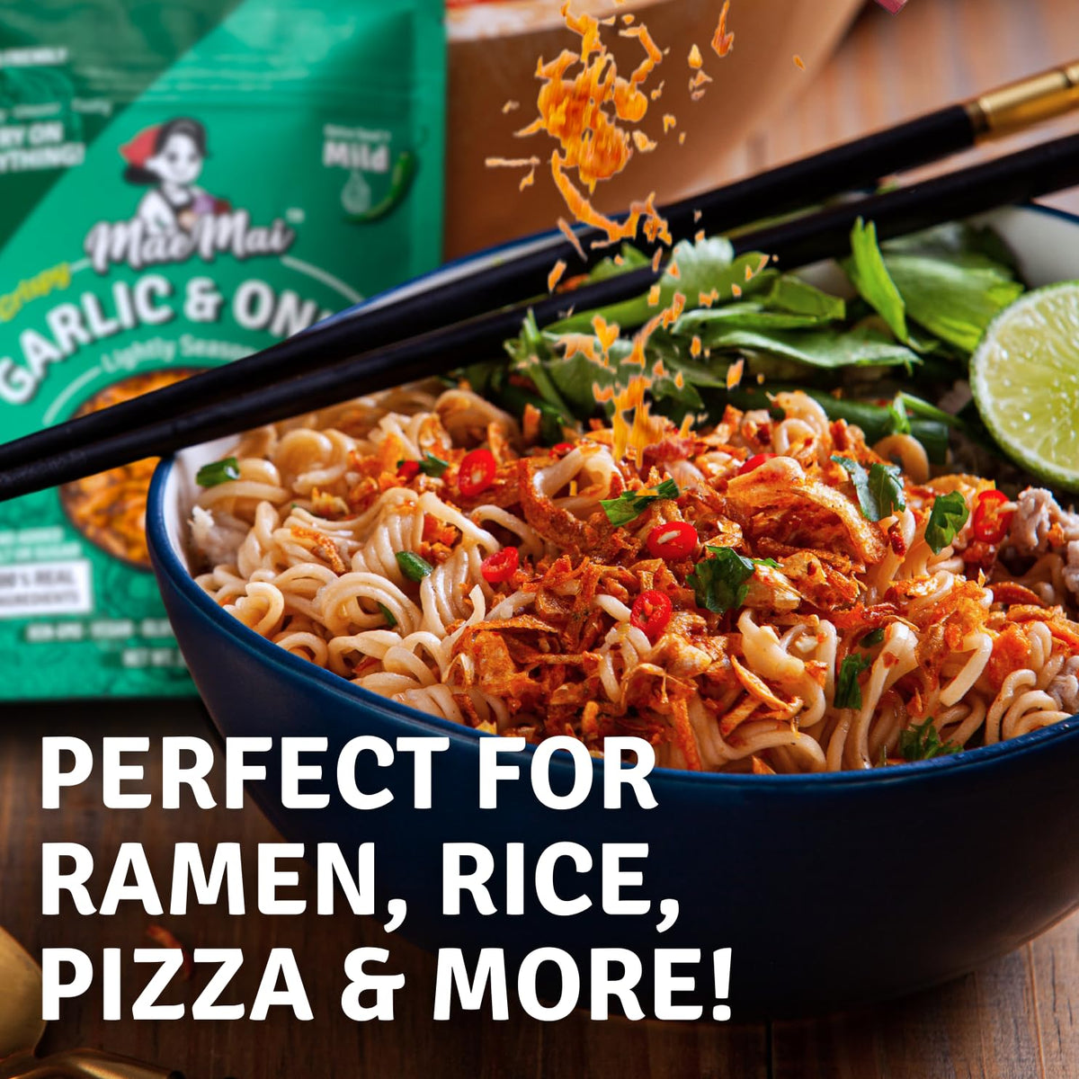 MaeMai Crispy Onion Garlic Flakes (MILD) – 3 Pack, Gluten Free & Vegan, 9.51 oz