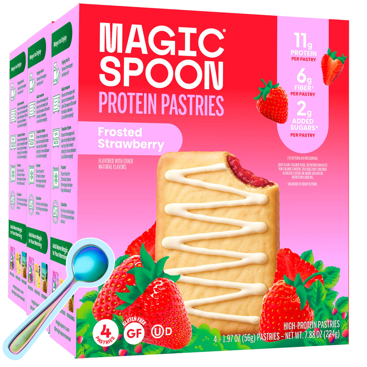 Magic Spoon Frosted Strawberry Pastries – 15g Protein, 4g Net Carbs, Gluten Free (3 Boxes)