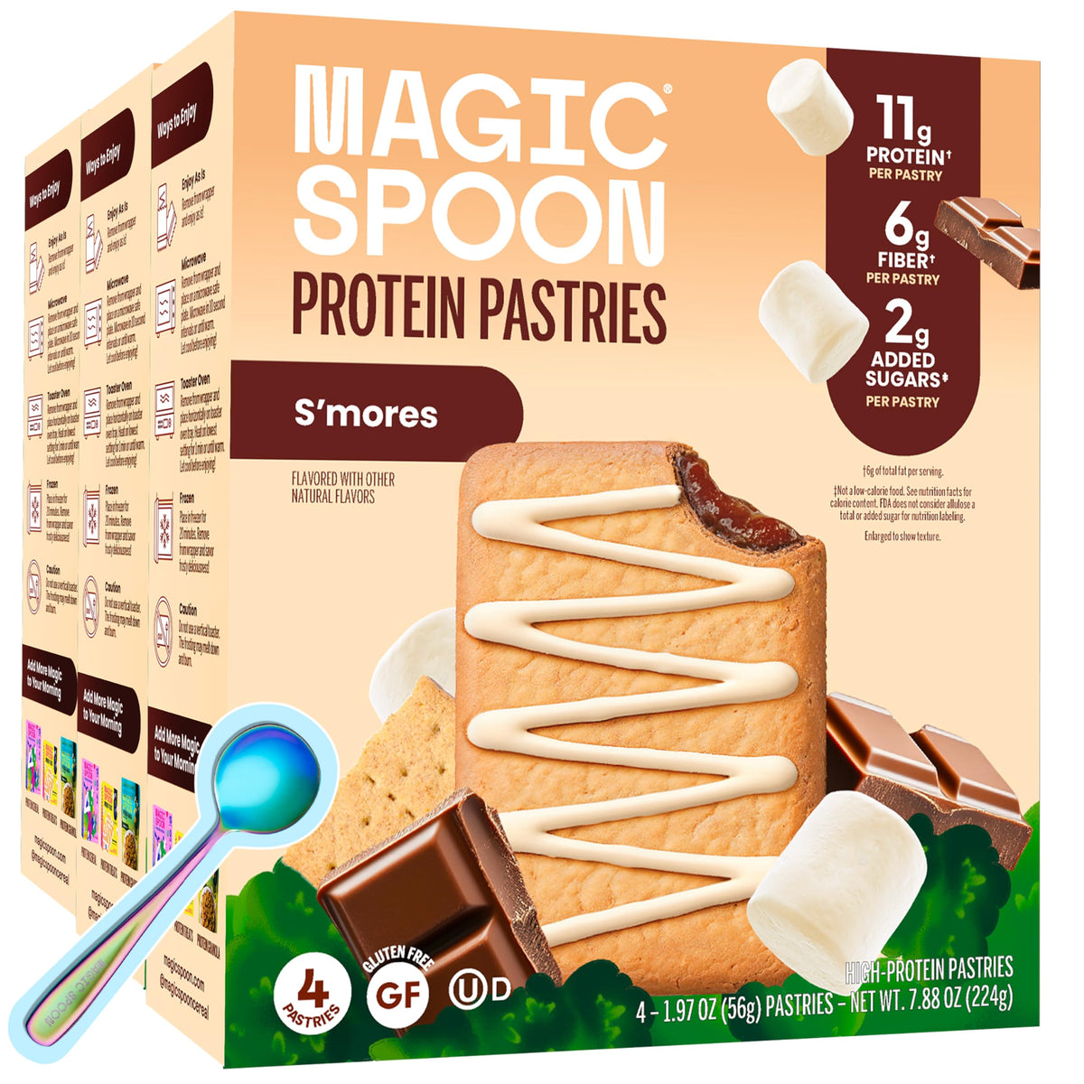 Magic Spoon High Protein Pastries, S'mores – 11g Protein, 6g Fiber, 5g Net Carbs, 3g Sugar – Gluten Free, Grain Free, Keto Friendly – 3 Boxes (12 Pastries Total)