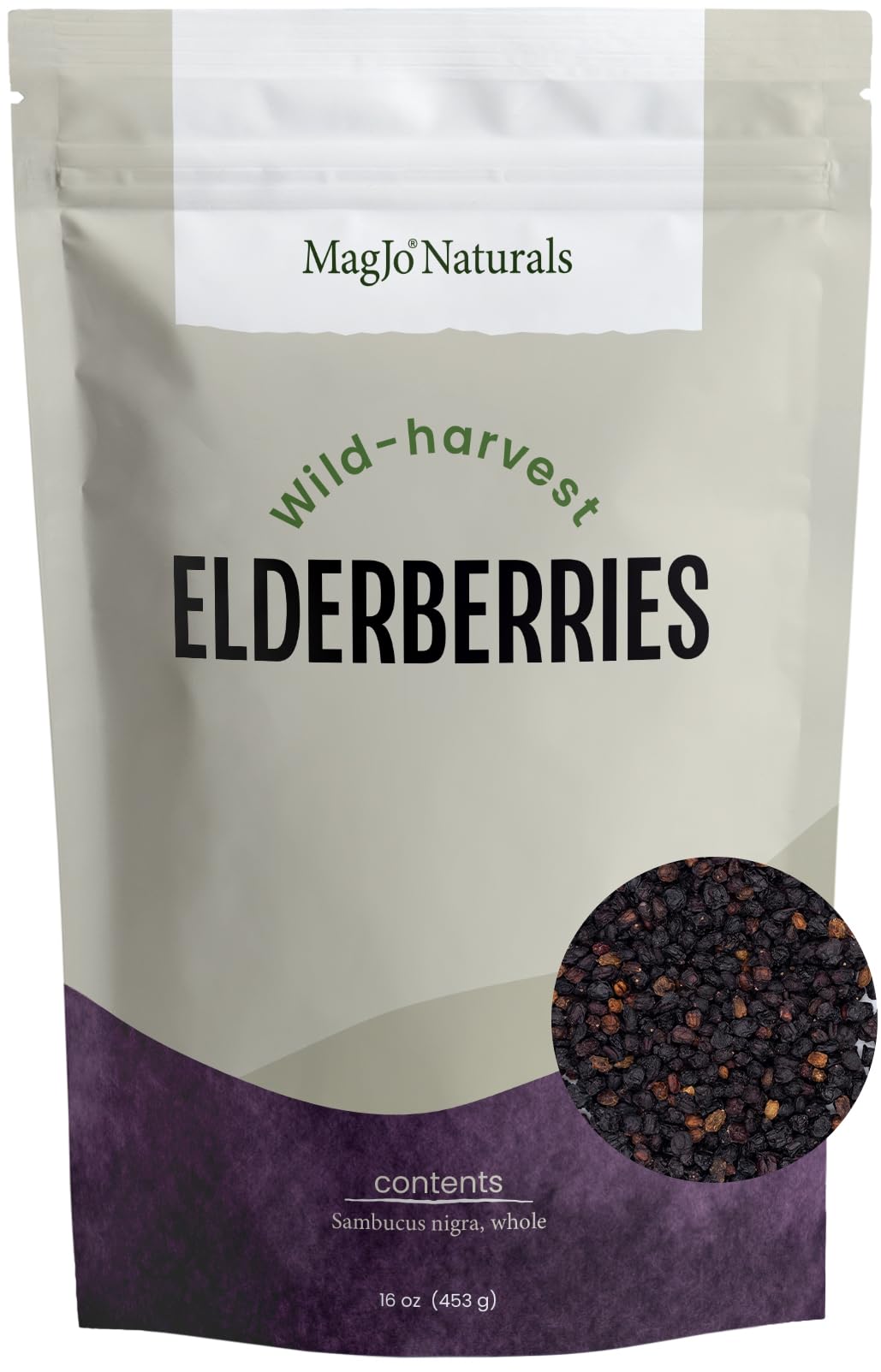 MagJo Wild Harvest Dried Elderberries - 1lb Bulk, Whole Black Elderberry (Non-Irradiated)
