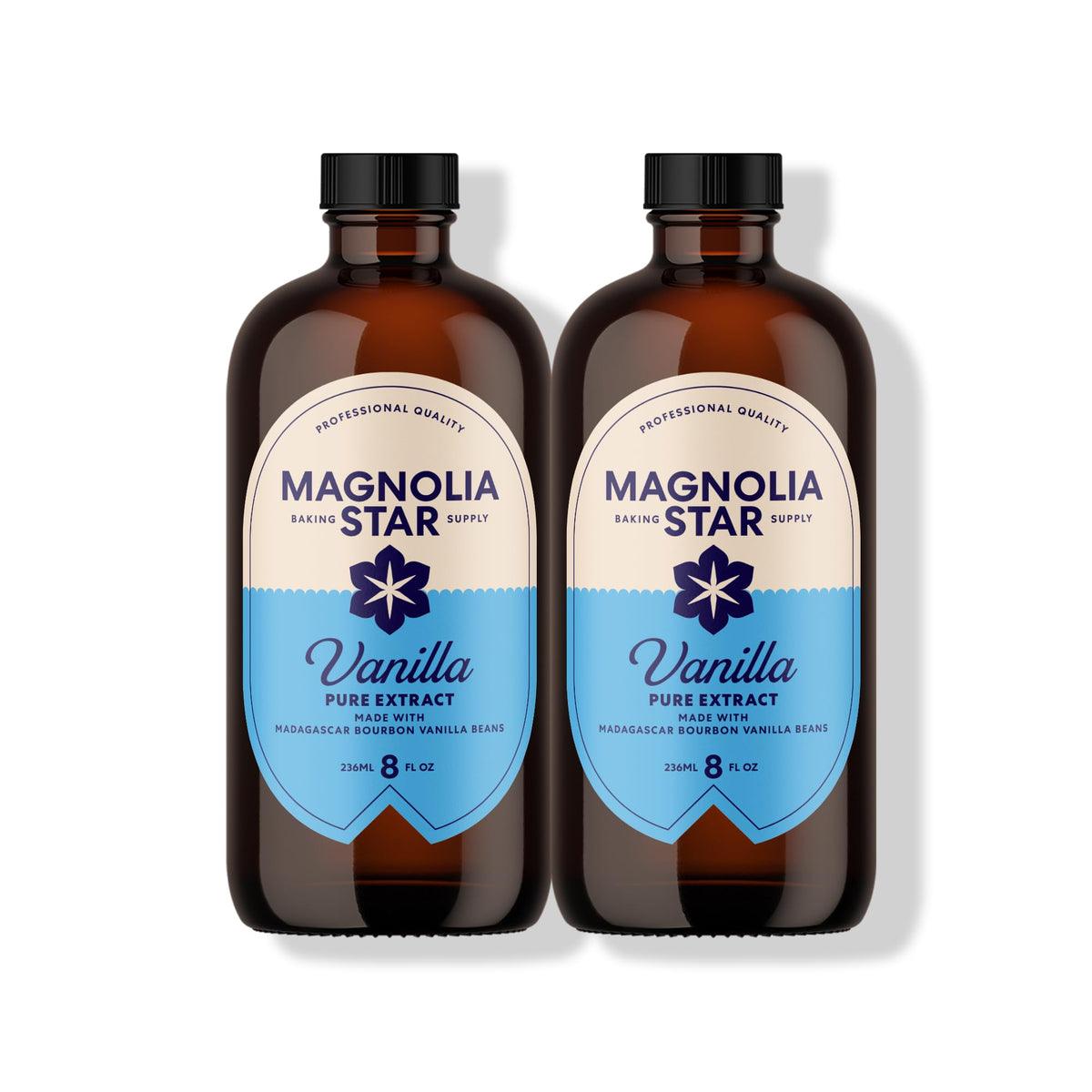 Magnolia-Star Pure Vanilla Extract – 16 oz (2 x 8 oz) Madagascar Bourbon Vanilla, Non-GMO & Gluten-Free