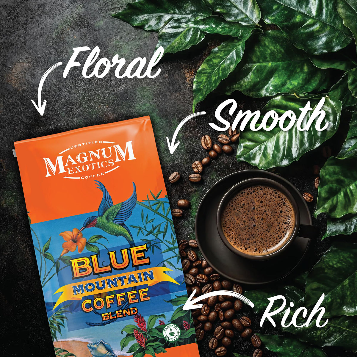 Magnum Exotics Coffee - Blue Mountain Blend, Medium-Light Roast, 2 lb Whole Bean