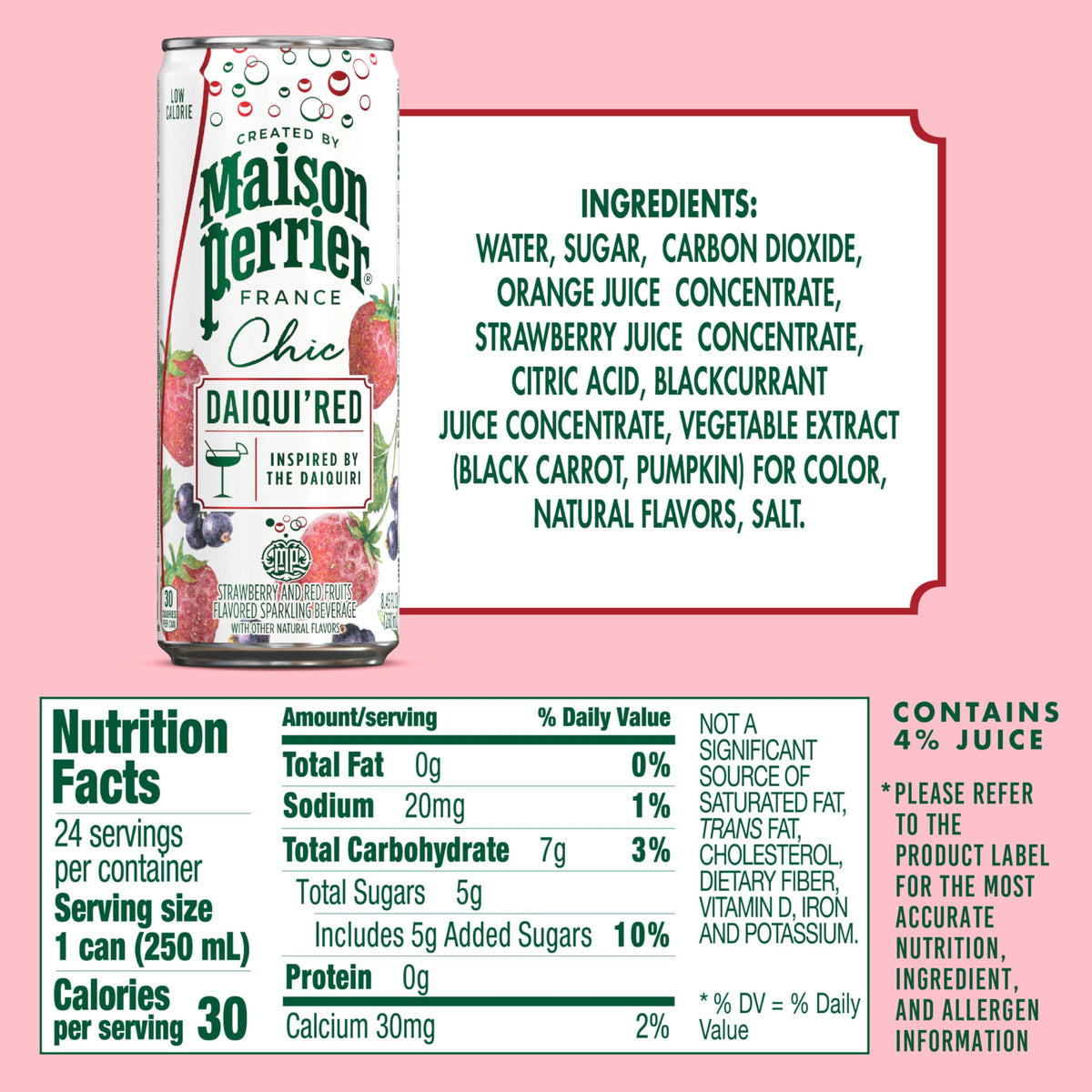 Maison Perrier Chic Daiqui’Red Strawberry & Red Fruits Sparkling Mocktail – Low Calorie 24-Pack