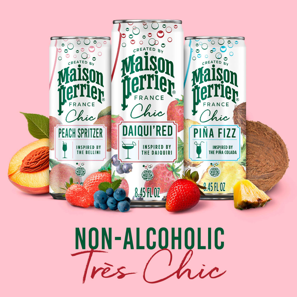 Maison Perrier Chic Daiqui’Red Strawberry & Red Fruits Sparkling Mocktail – Low Calorie 24-Pack