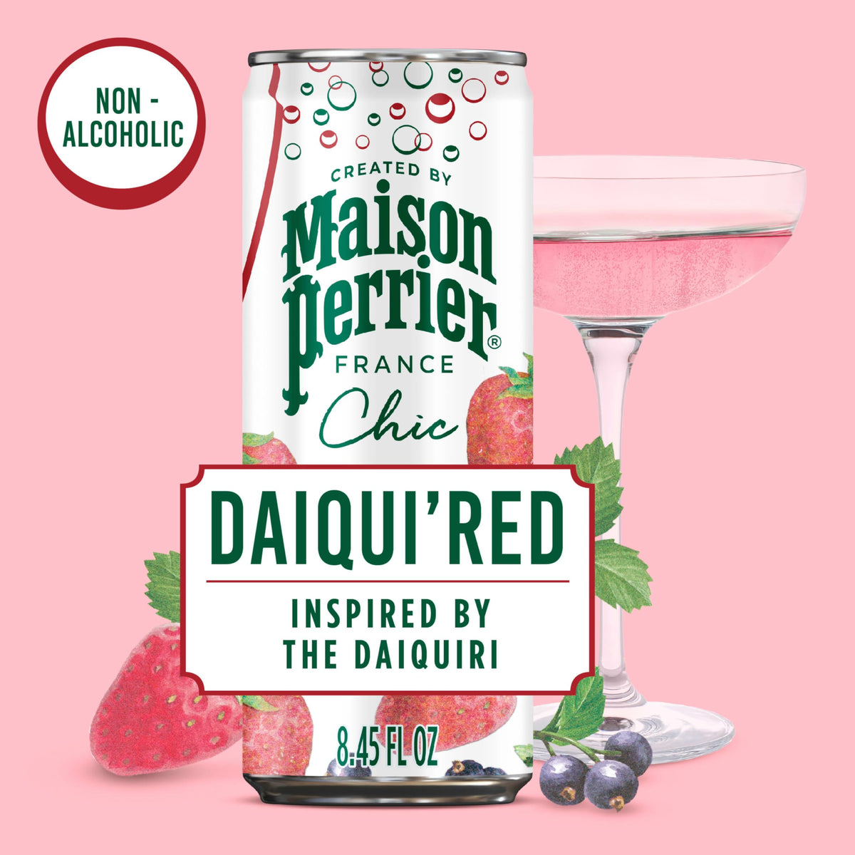 Maison Perrier Chic Daiqui’Red Strawberry & Red Fruits Sparkling Mocktail – Low Calorie 24-Pack