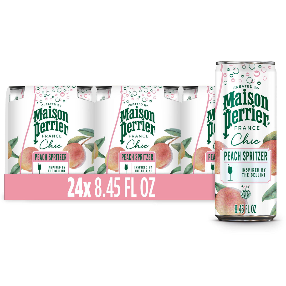 Maison Perrier Chic Peach Spritzer – Low-Calorie Sparkling Mocktail, 24-Pack