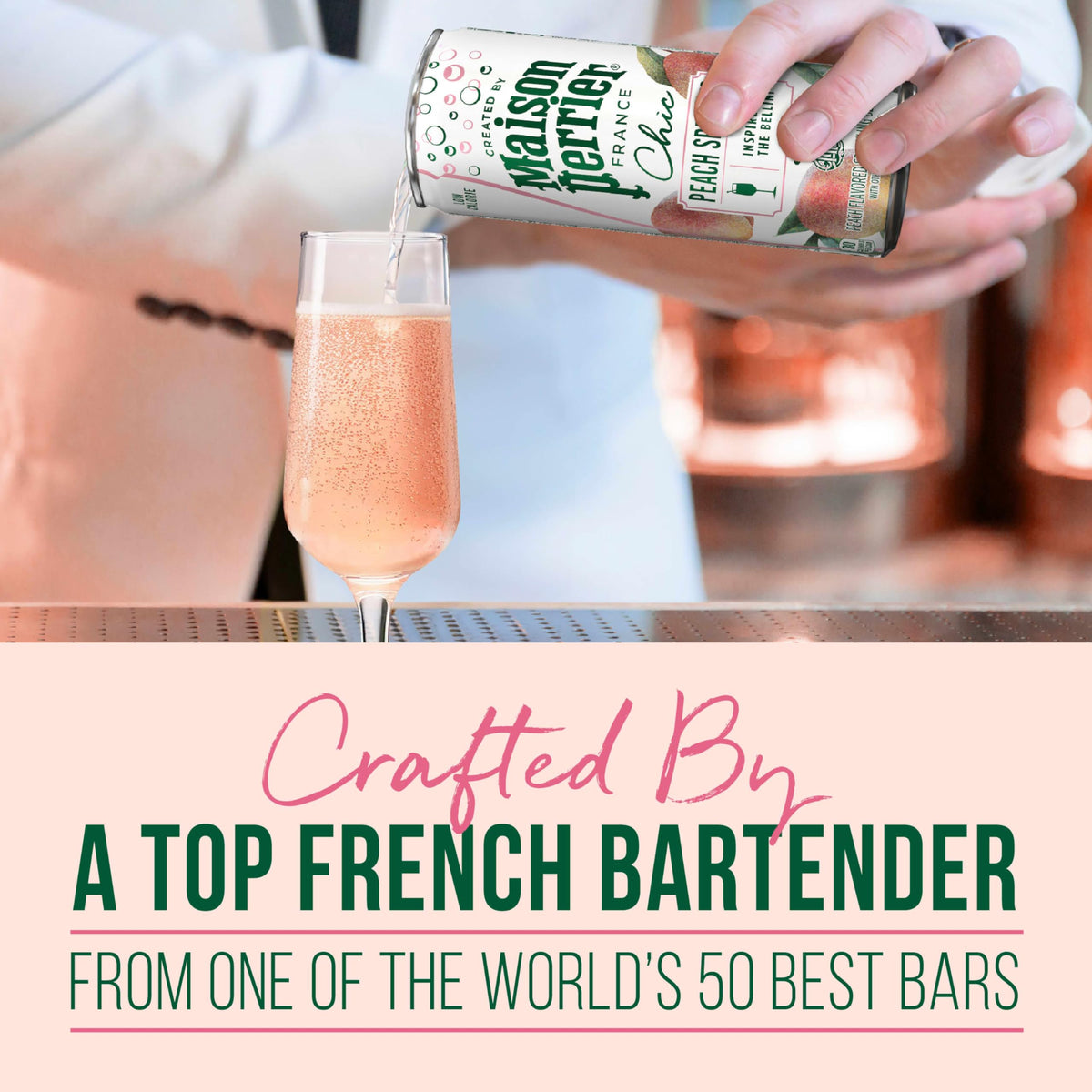 Maison Perrier Chic Peach Spritzer – Low-Calorie Sparkling Mocktail, 24-Pack