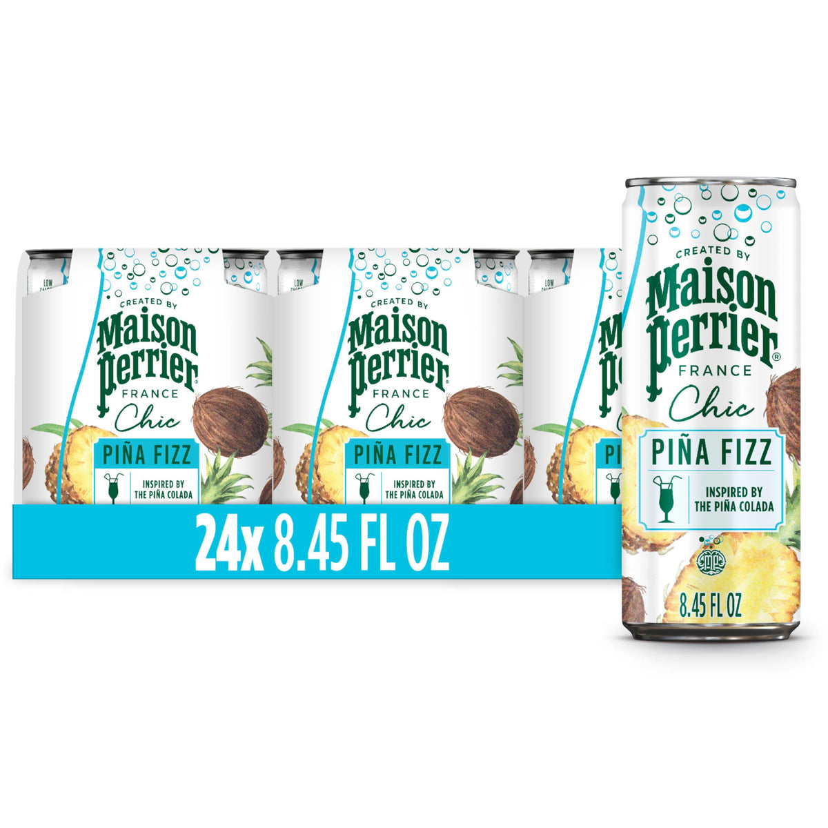 Maison Perrier Chic Piña Fizz Pineapple & Coconut Sparkling Mocktail - Low Calorie, 24-Pack