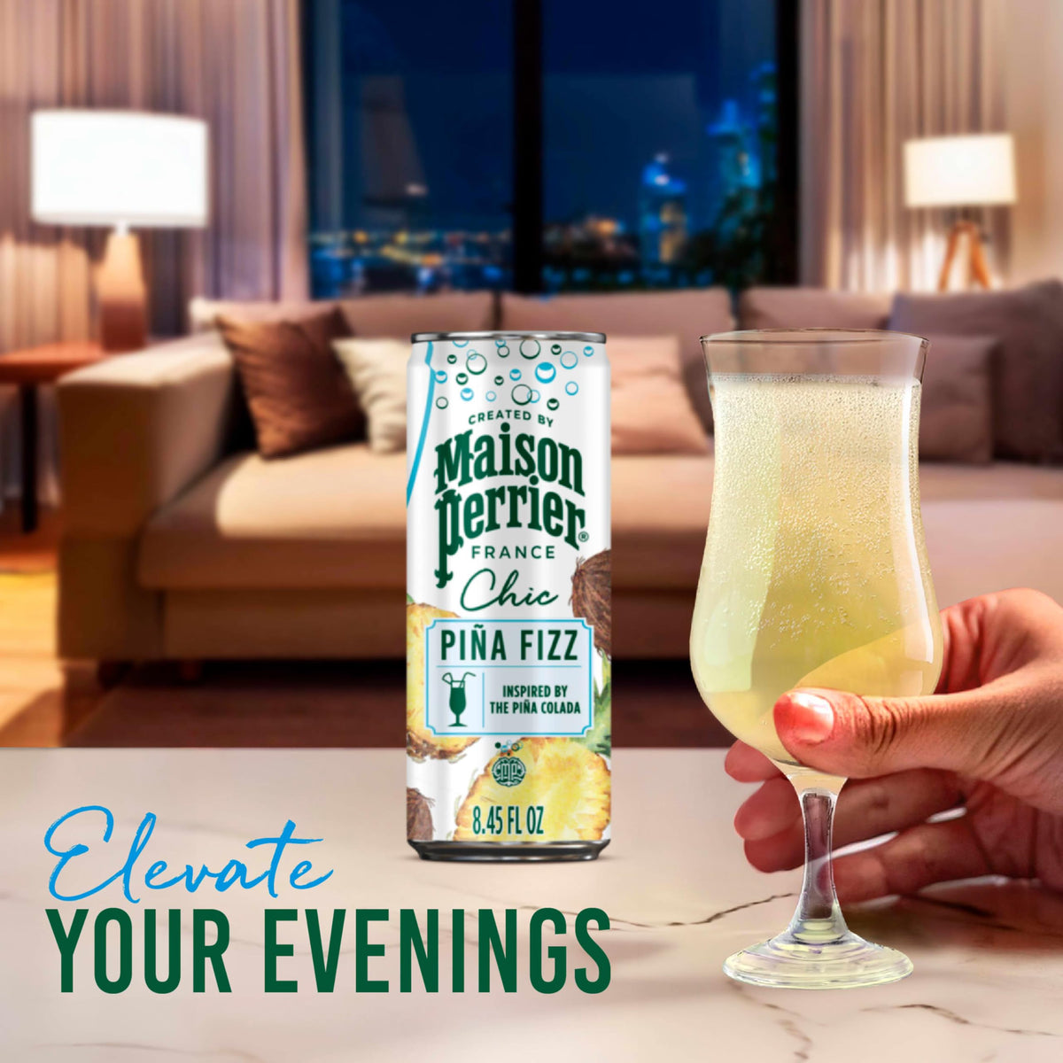 Maison Perrier Chic Piña Fizz Pineapple & Coconut Sparkling Mocktail - Low Calorie, 24-Pack