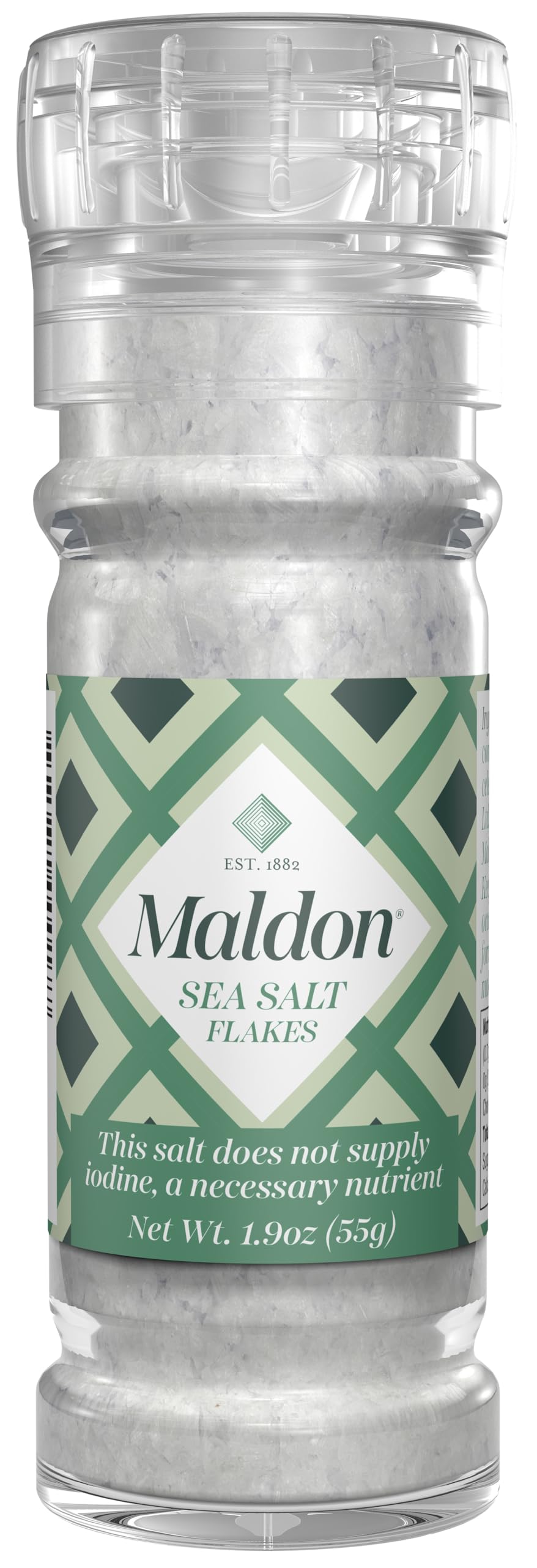 Maldon Sea Salt Grinder 55 g – Refillable, Adjustable, Pyramid Crystals | Kosher & Natural