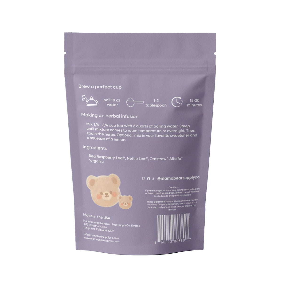 Mama Bear Supply Co. Nora Nourish Organic Pregnancy Tea – Caffeine-Free Red Raspberry Leaf Blend