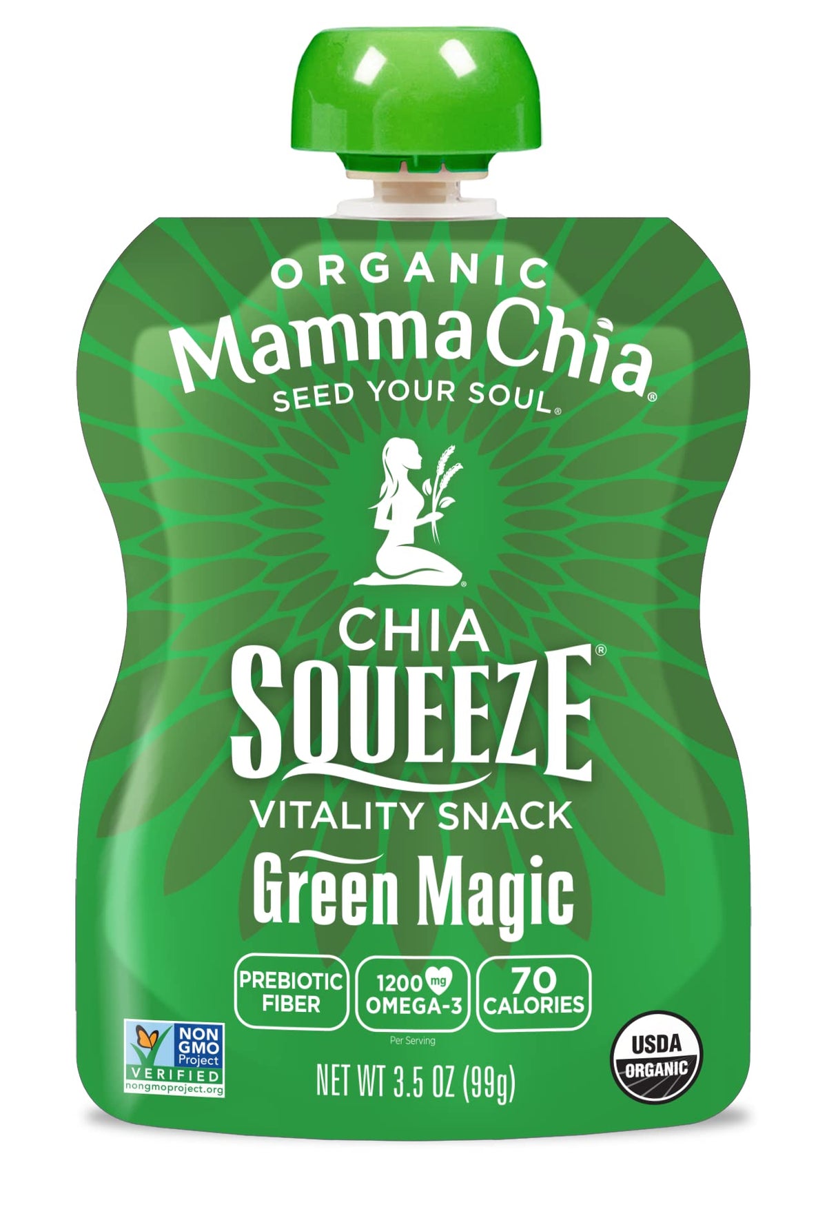 Mamma Chia Organic Vitality Squeeze Snack – Green Magic, 24 Pouches | 70 Calories Each