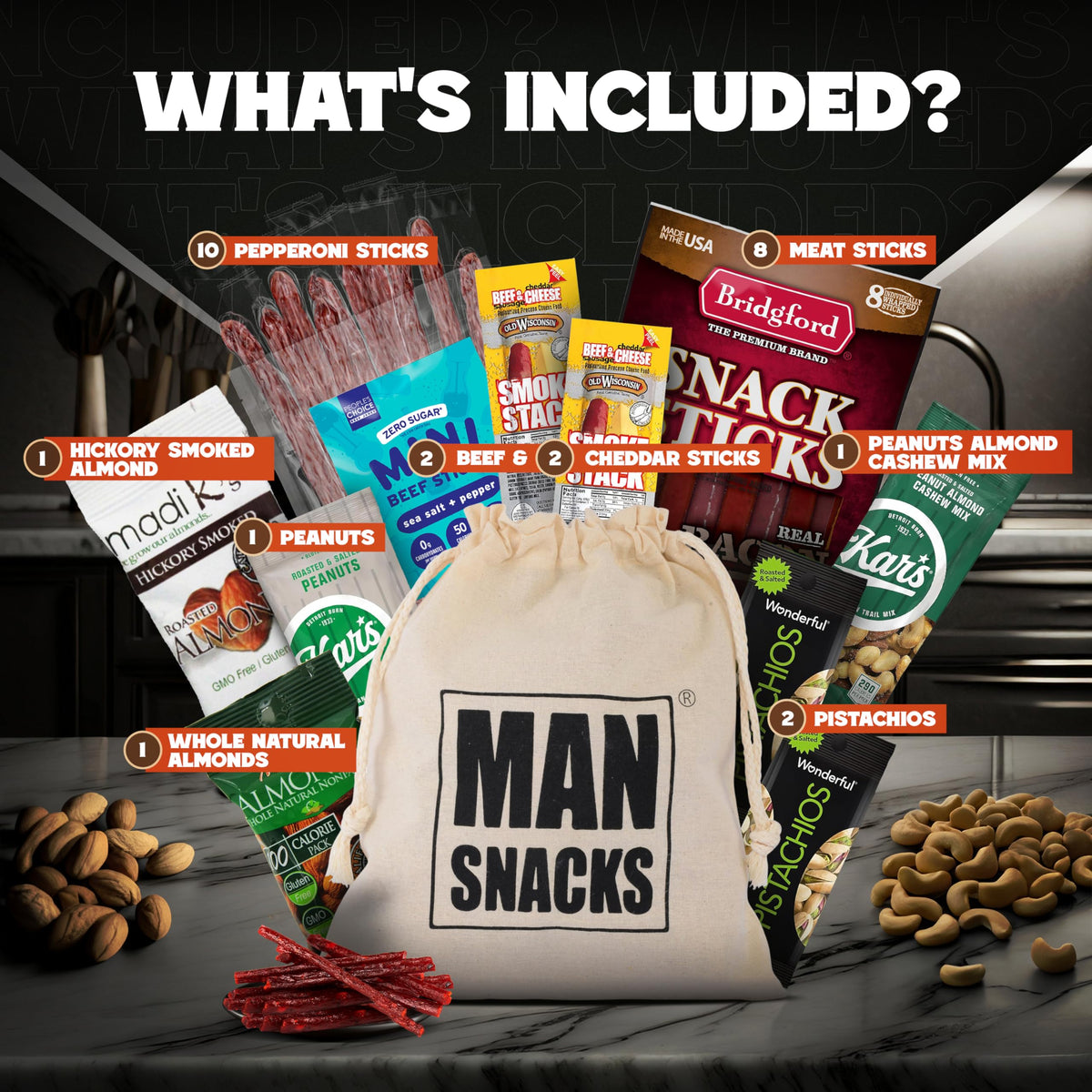 ManSnacks Deluxe Jerky & Nuts Gift Basket for Men – 28 Pieces