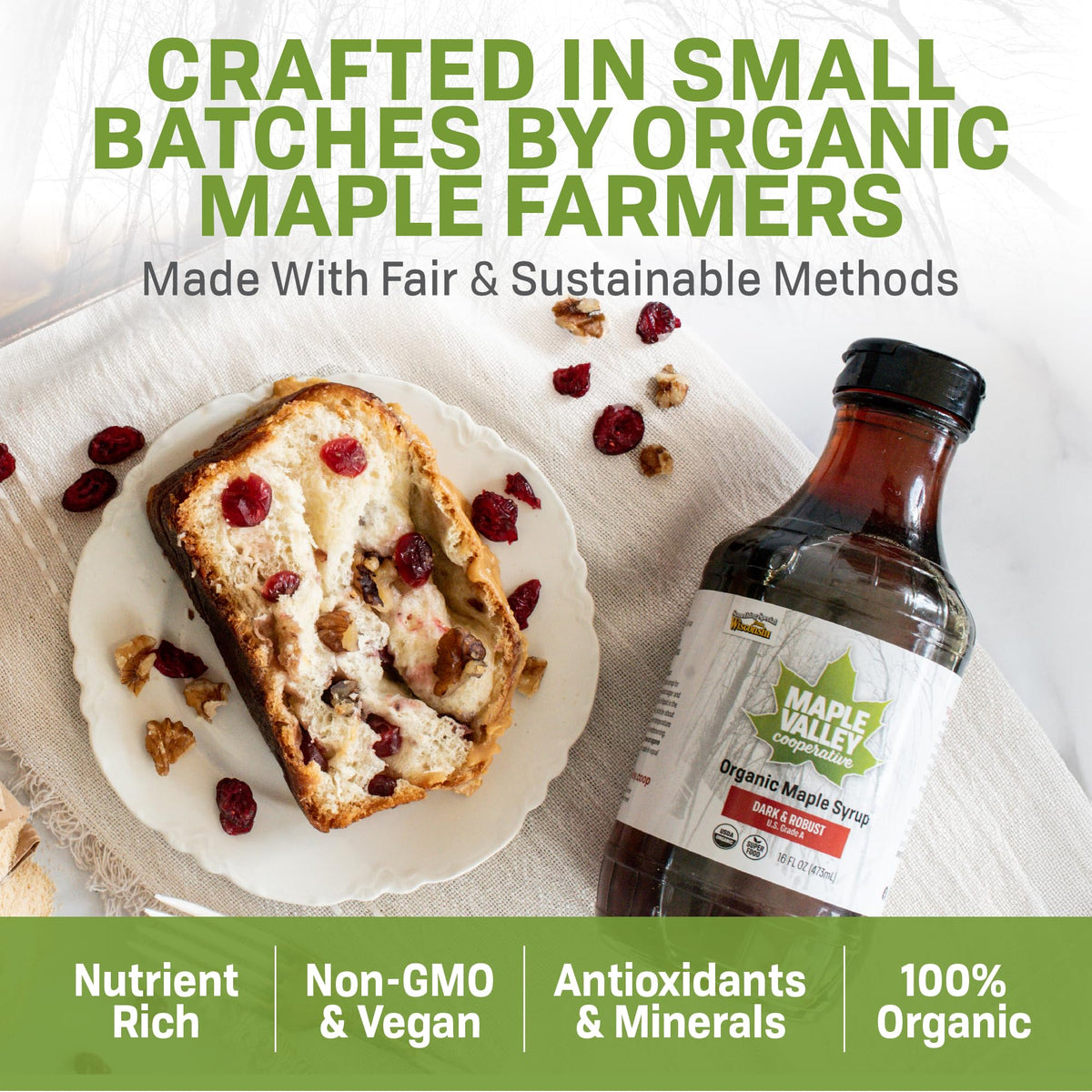 Maple Valley Organic Pure Maple Syrup - Dark & Robust, 16oz Glass Bottle