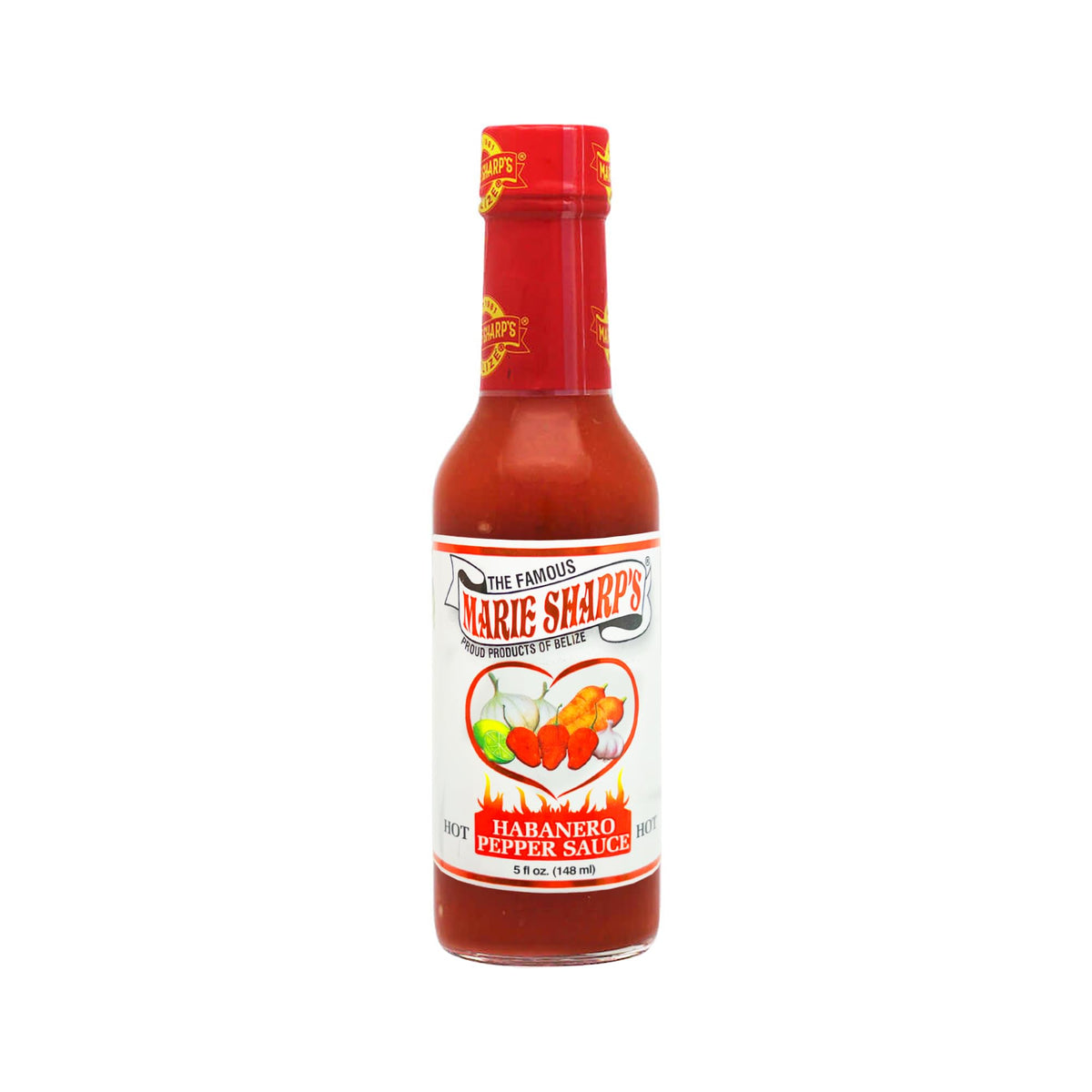 Marie Sharp's Hot Habanero Pepper Sauce – Belizean Pepper Sauce with Fresh Red Habaneros, 5 oz (Pack of 6)