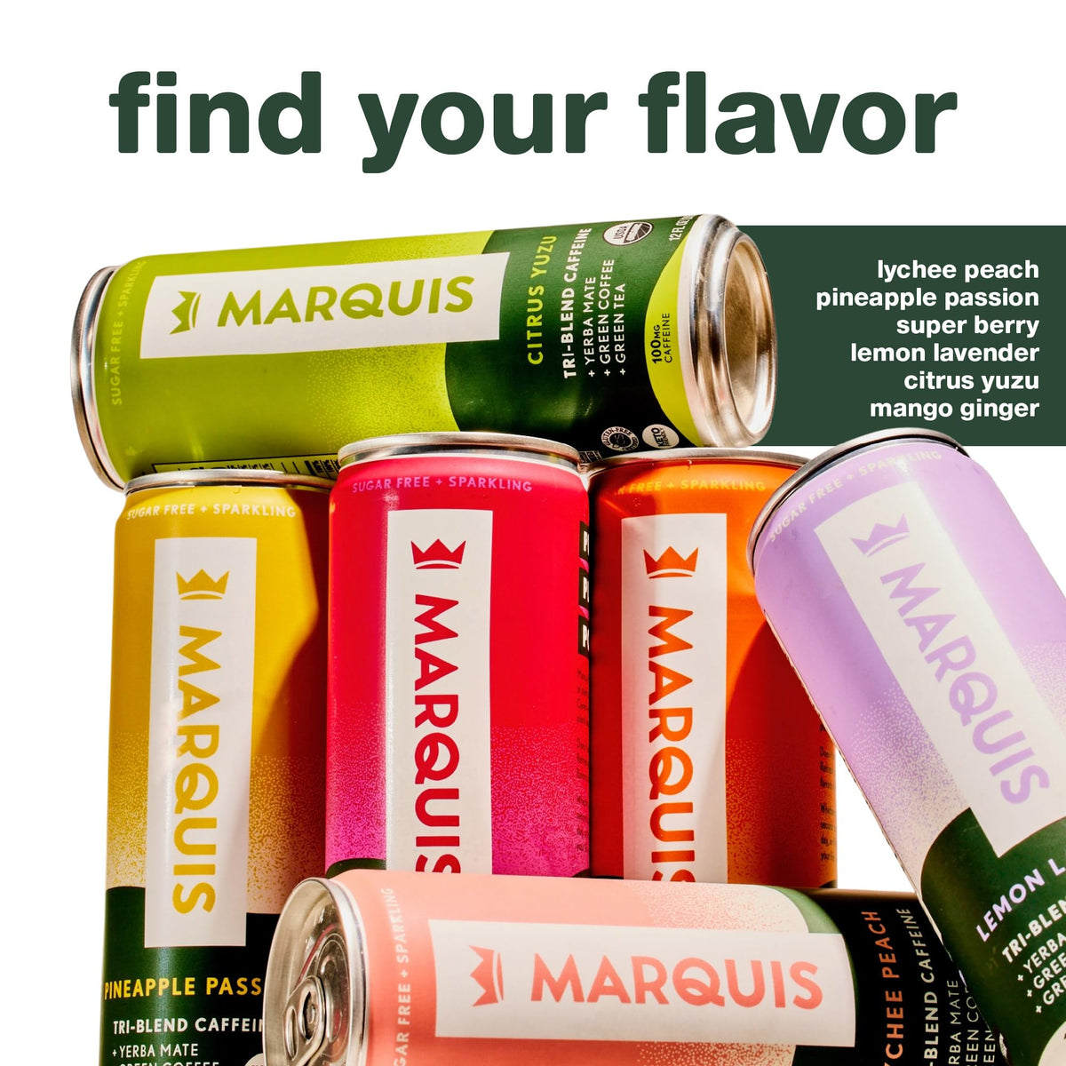 Marquis Natural Energy Drinks – Sugar Free, 100mg Caffeine, Plant-Based (12 Cans)