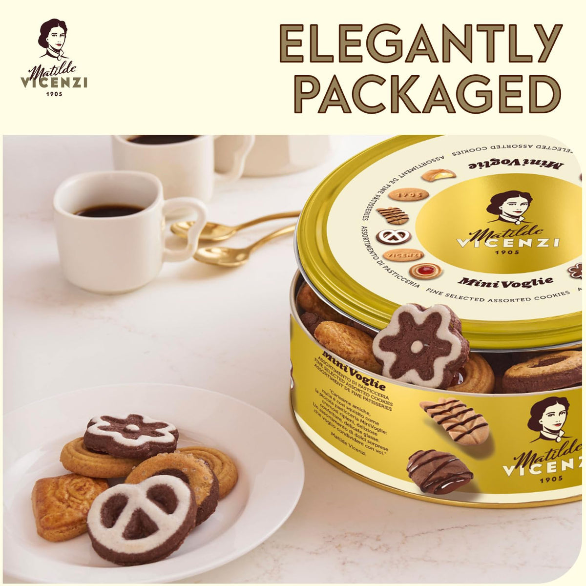 Matilde Vicenzi Minivoglie Butter Cookies Tin – Italian Pastry Assortment (500 g)