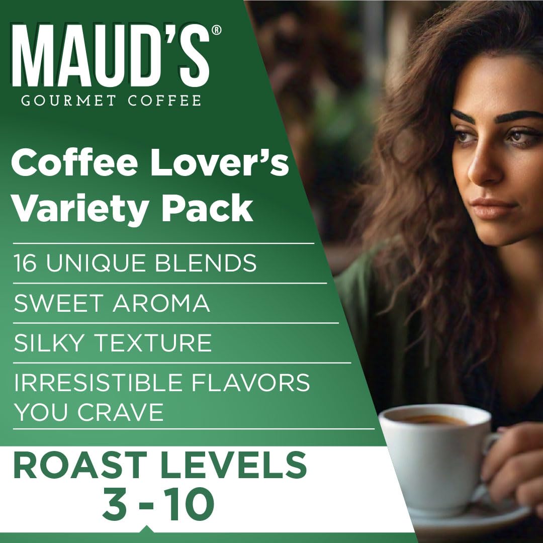 Maud's Coffee Lovers Variety Pack — 40 Ct, 16 Flavors, 100% Arabica, Keurig Compatible