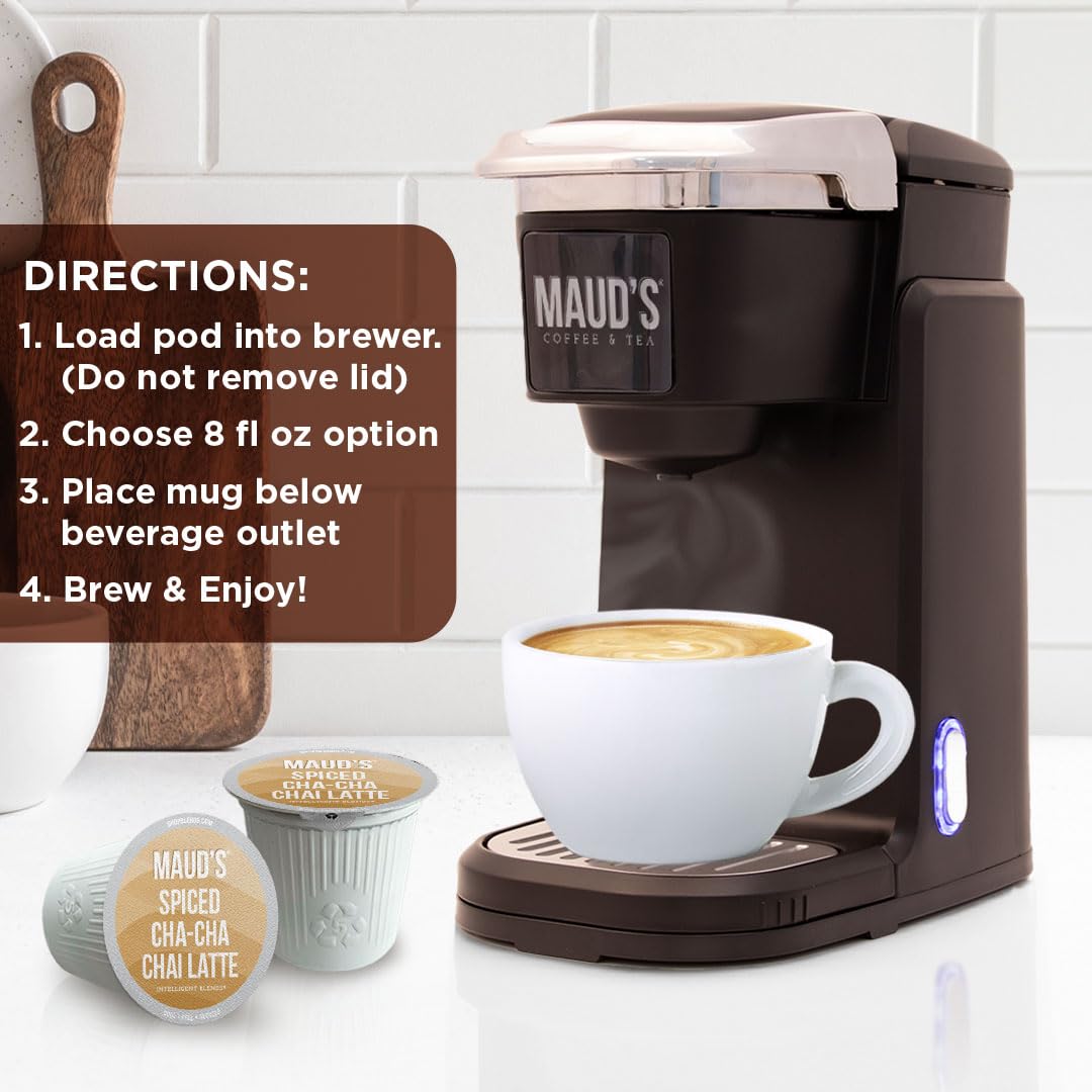 Maud's Chai Tea Latte Pods – 72 Ct, Keurig K-Cup Compatible, 100% Gourmet Blended Tea Leaves