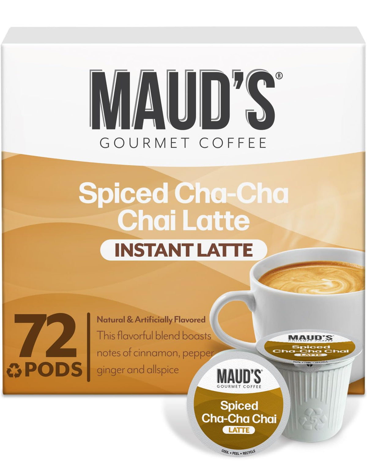 Maud's Chai Tea Latte Pods – 72 Ct, Keurig K-Cup Compatible, 100% Gourmet Blended Tea Leaves