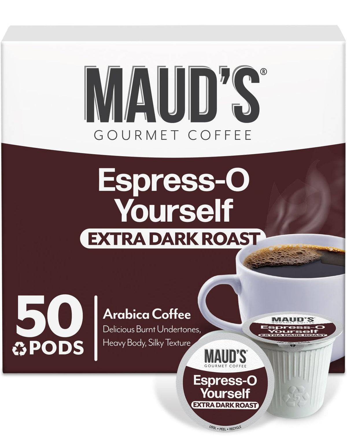 Maud's Espresso Roast Pods – 50 Count, Dark Roast, 100% Arabica, Keurig K-Cup Compatible | MAUD'S