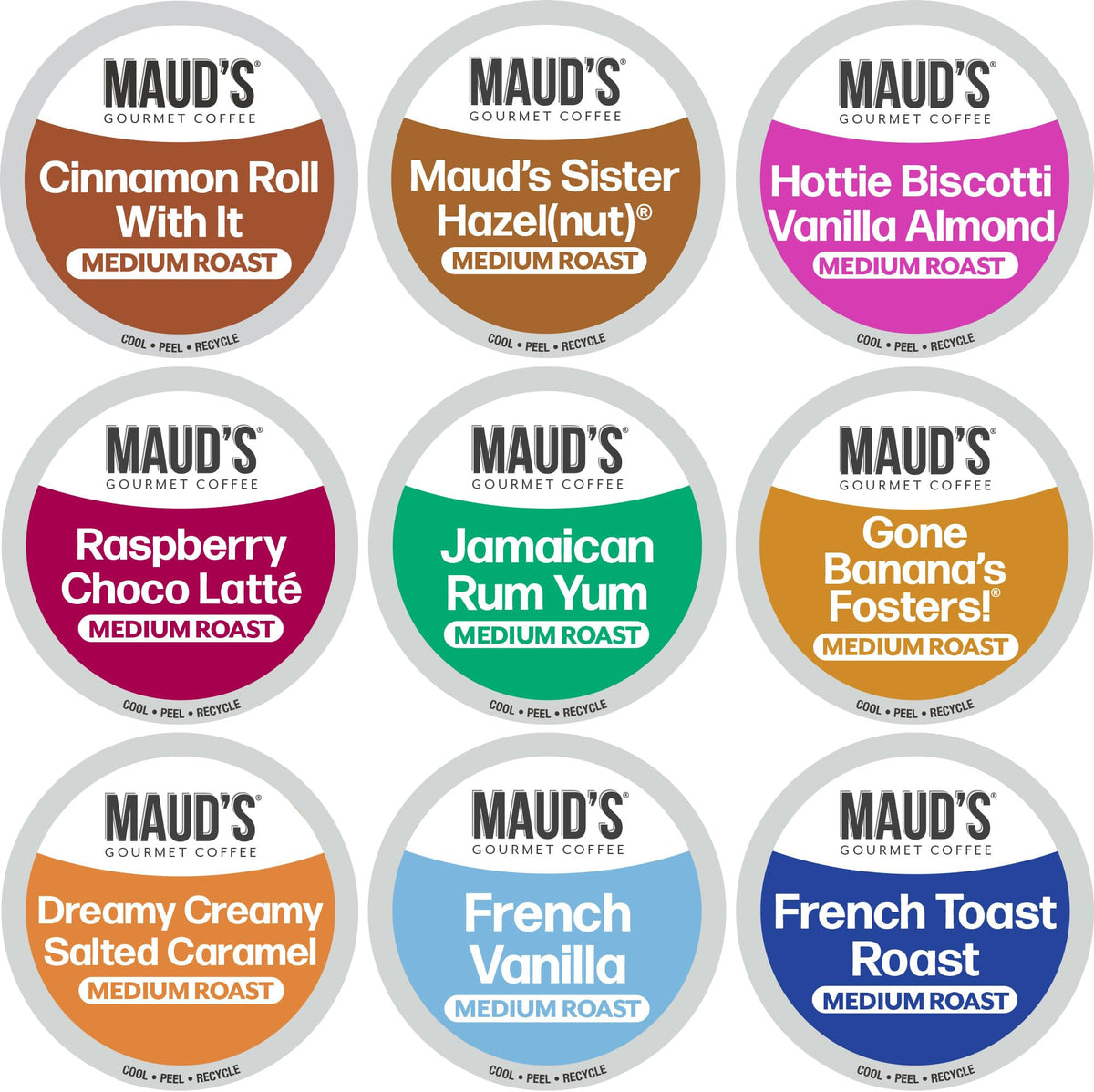Maud's Flavored Coffee Pods Variety Pack – 40 K-Cups, 9 Flavors, Medium Roast