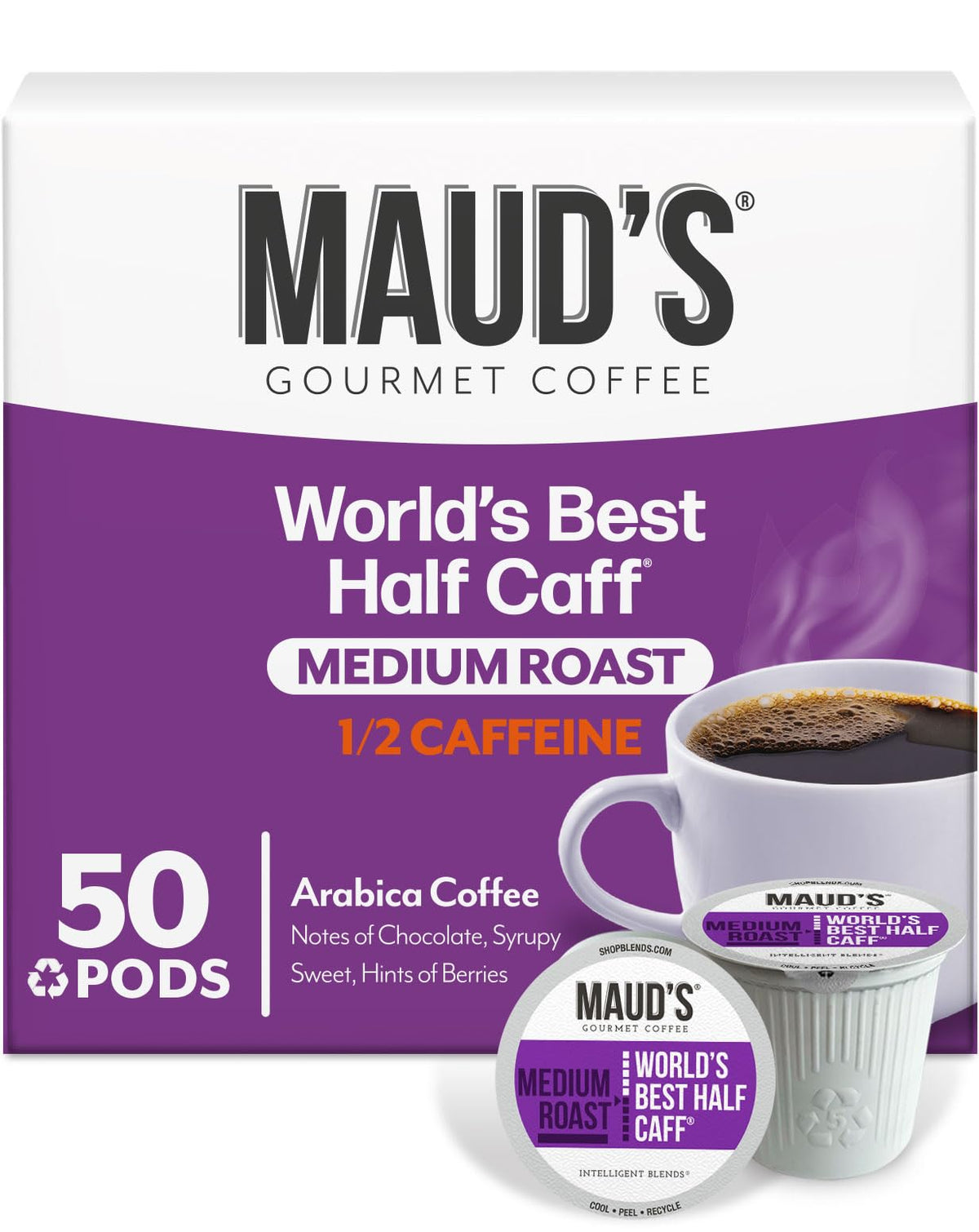Maud's Half Caff Coffee Pods – 50ct, 100% Arabica, Keurig K-Cup Compatible