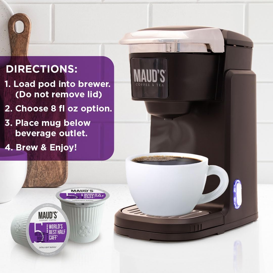 Maud's Half Caff Coffee Pods – 50ct, 100% Arabica, Keurig K-Cup Compatible