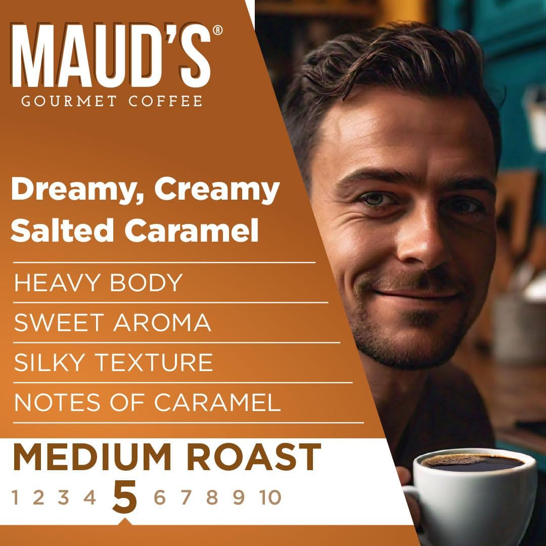 Maud's Salted Caramel Flavored Coffee Pods – 50ct, Medium Roast, 100% Arabica, Keurig K-Cup Compatible