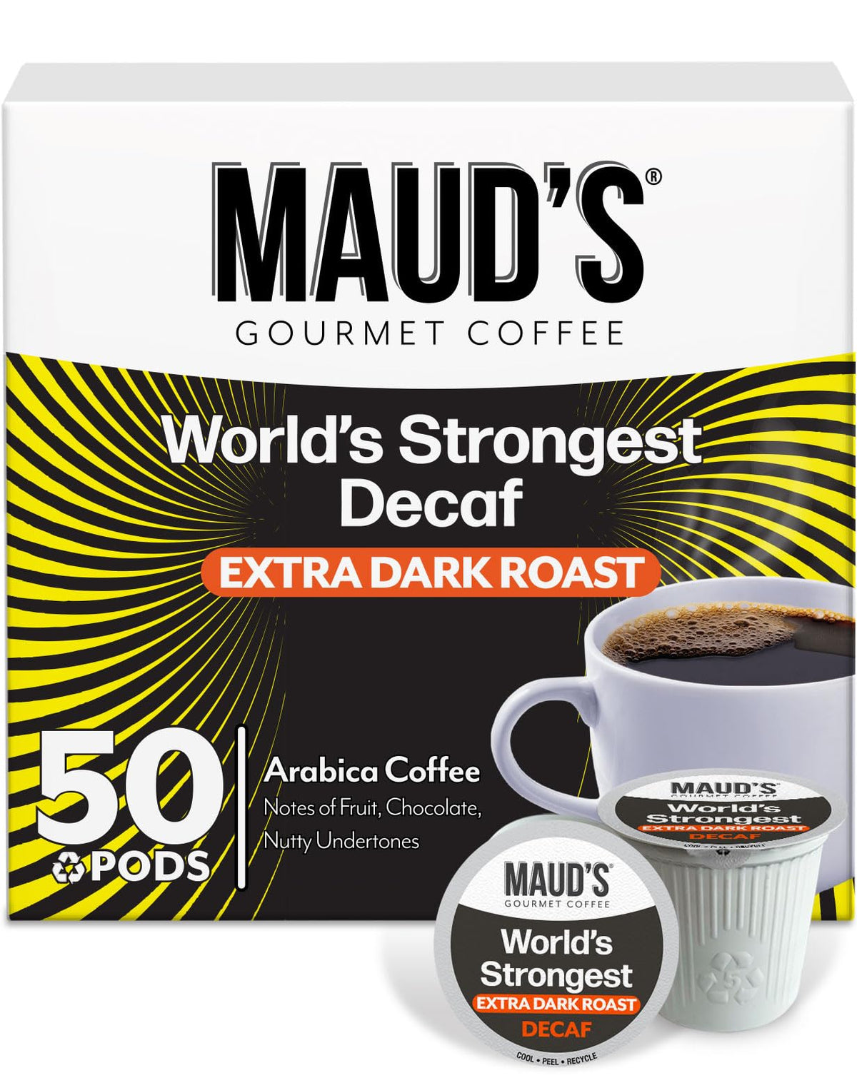 Maud's World's Strongest Decaf Coffee Pods – 50ct, Arabica, Keurig Compatible