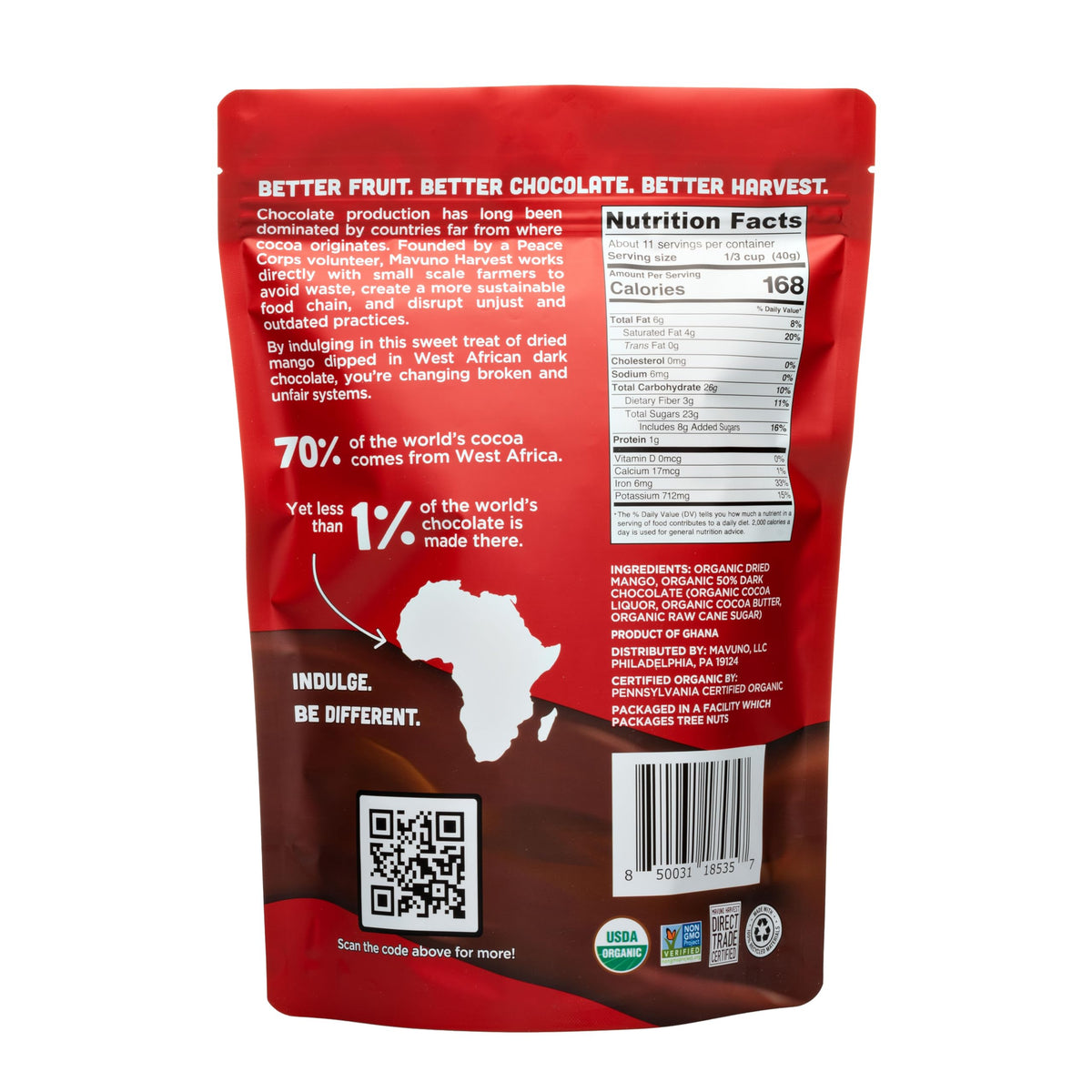 Mavuno Harvest Organic Chocolate Covered Mango – Dark Chocolate Dipped Dried Mango, 1 lb