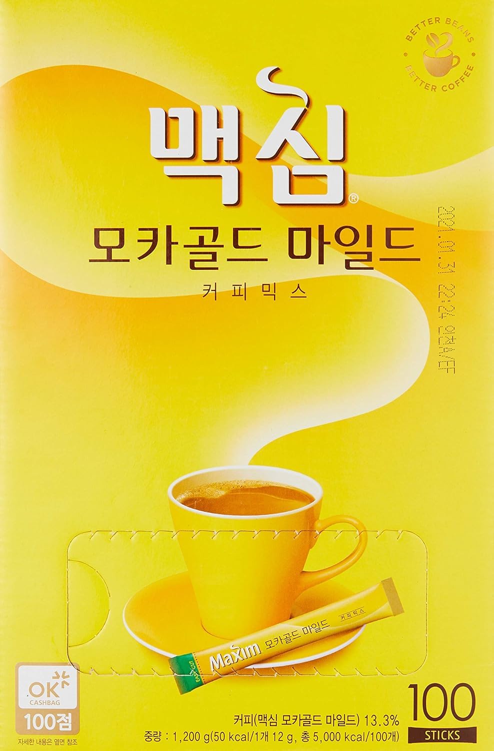 Maxim Mocha Gold Mild Coffee Mix – Instant Korean Mocha, 12 g per sachet, 100 sachets (2.64 lb)