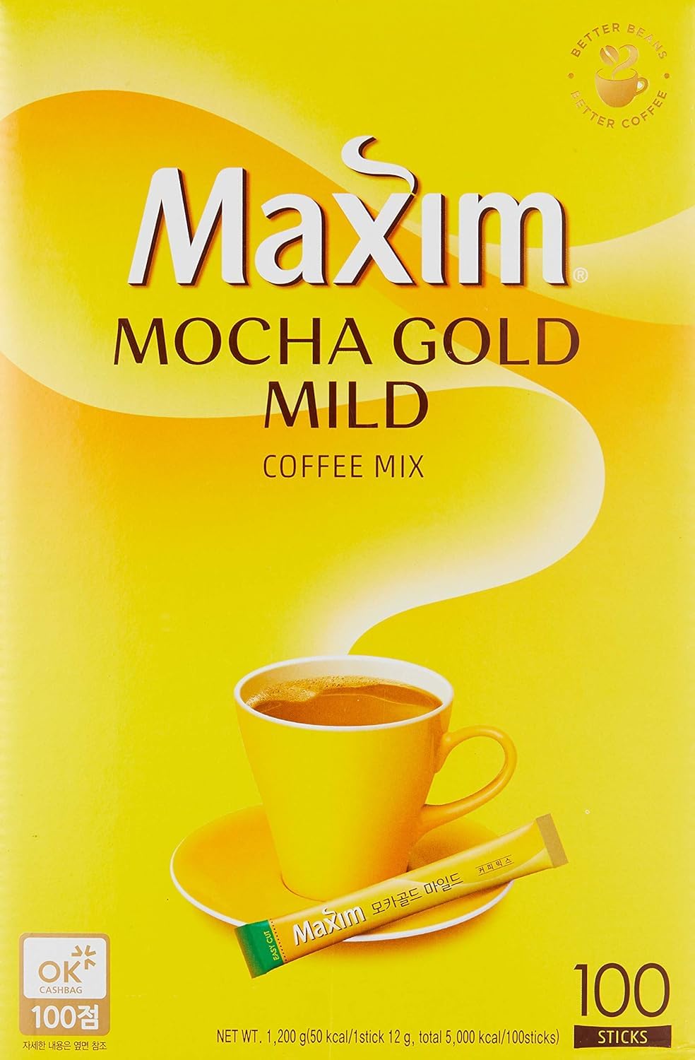 Maxim Mocha Gold Mild Coffee Mix – Instant Korean Mocha, 12 g per sachet, 100 sachets (2.64 lb)